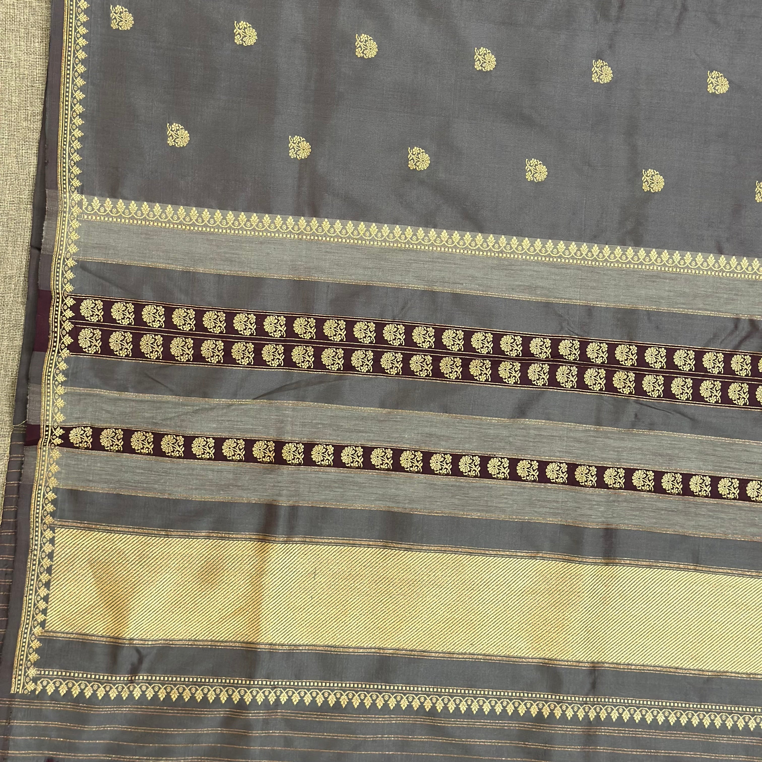 Grey Purple Benarasi Saree