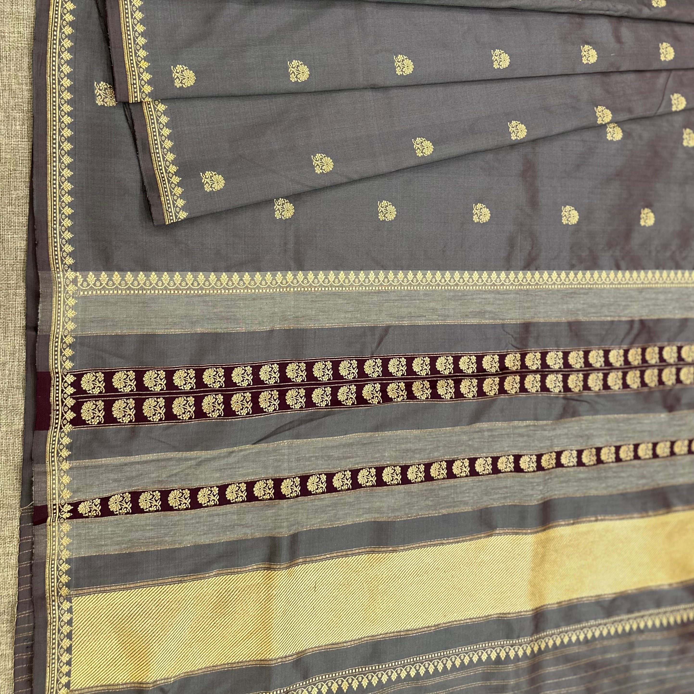 Grey Purple Benarasi Saree