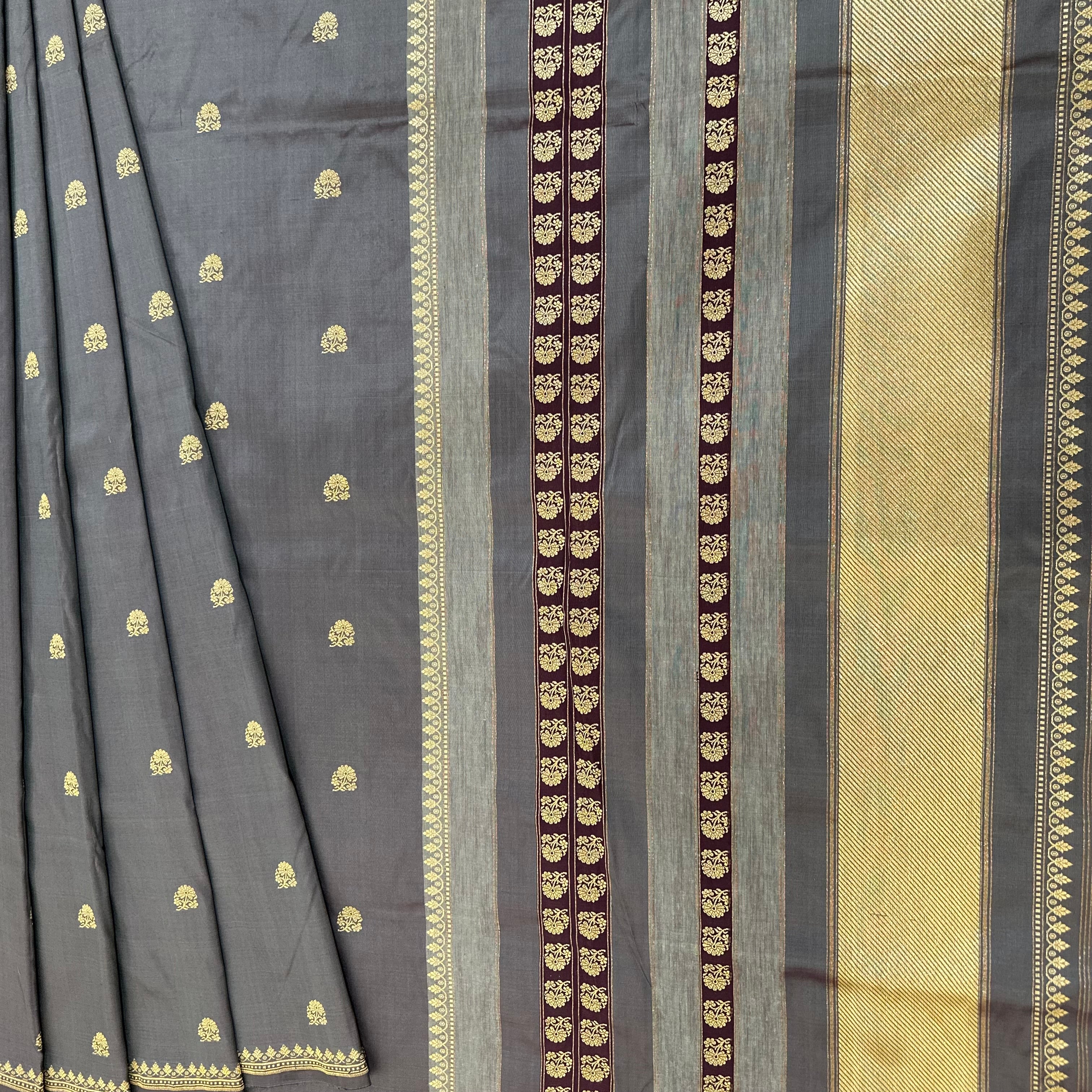 Grey Purple Benarasi Saree