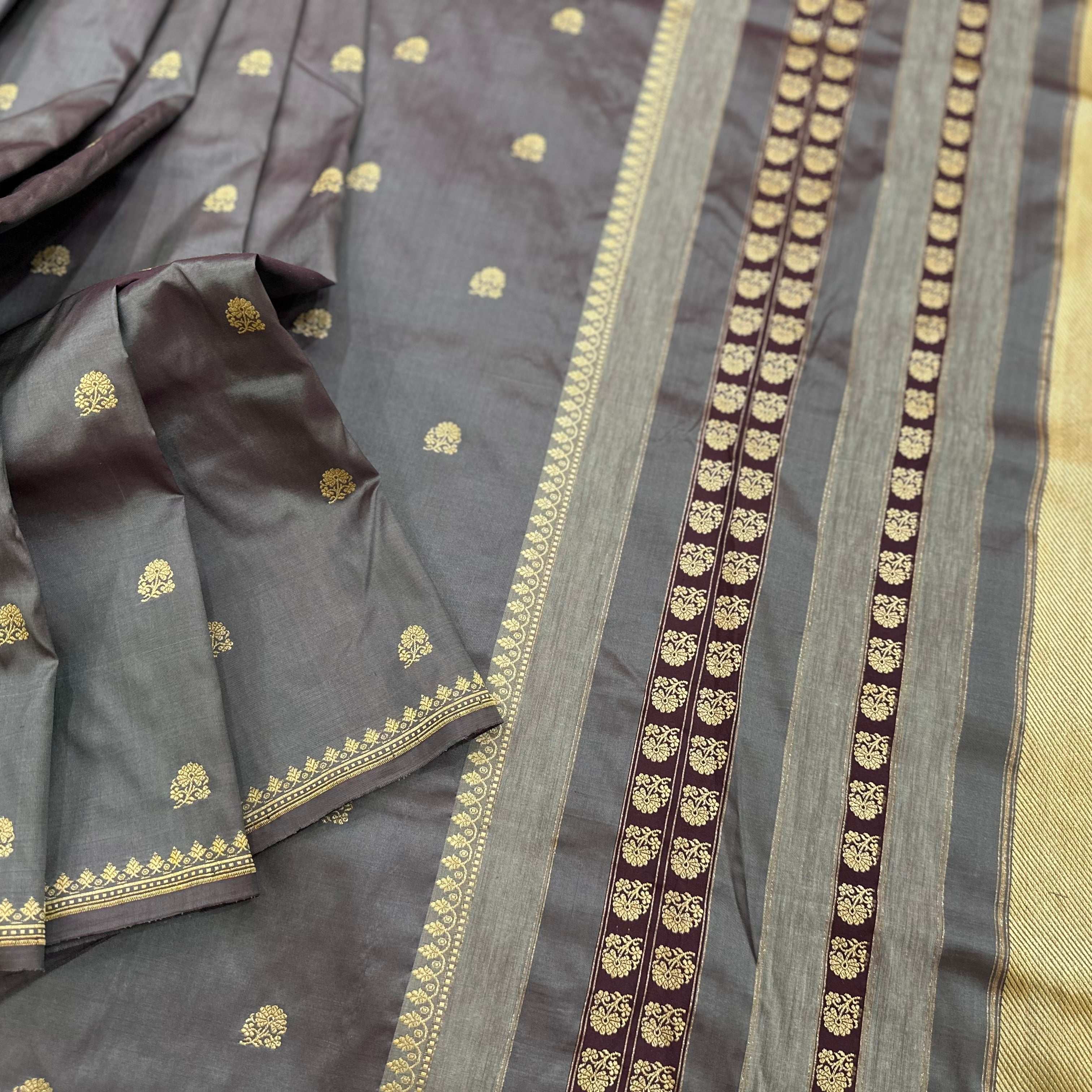 Grey Purple Benarasi Saree