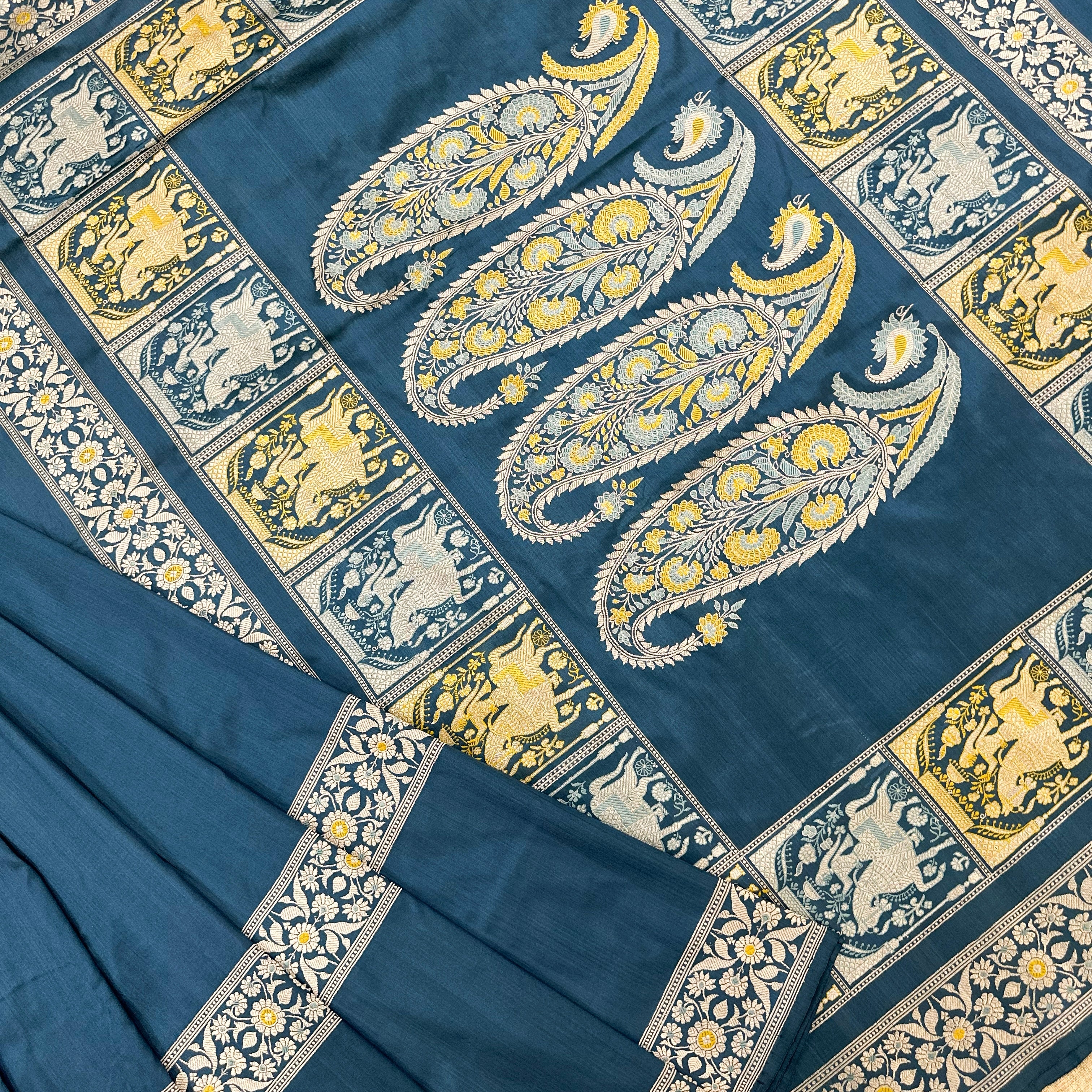 Cobalt Blue Three Border Baluchari Saree