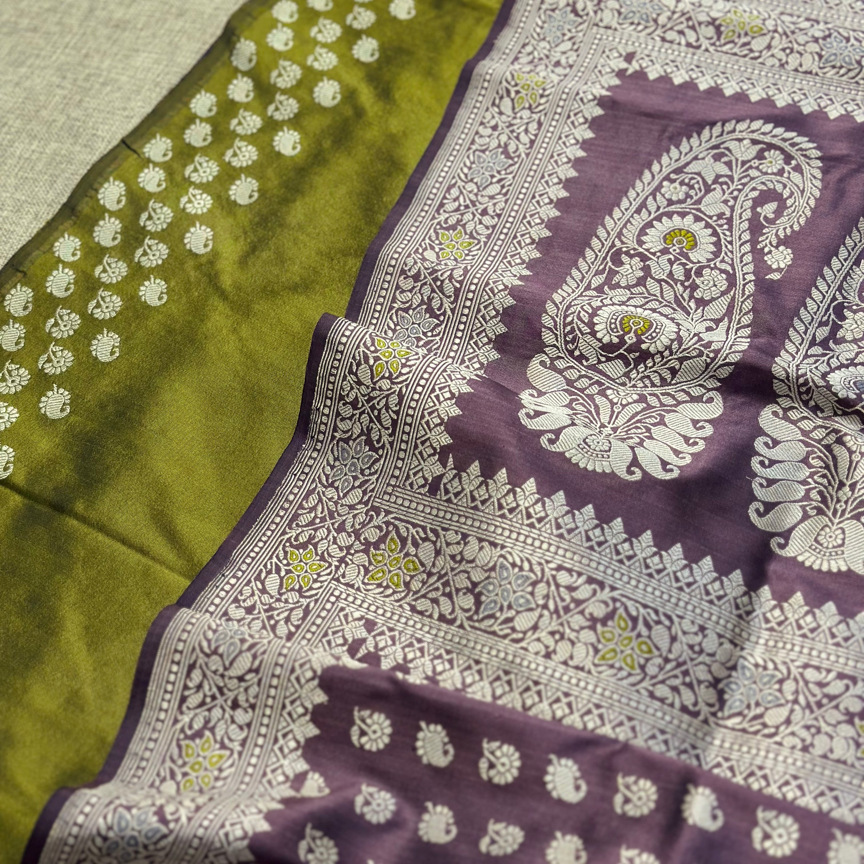 Purple shot colour Baluchari Saree with Paisleys in the Palla
