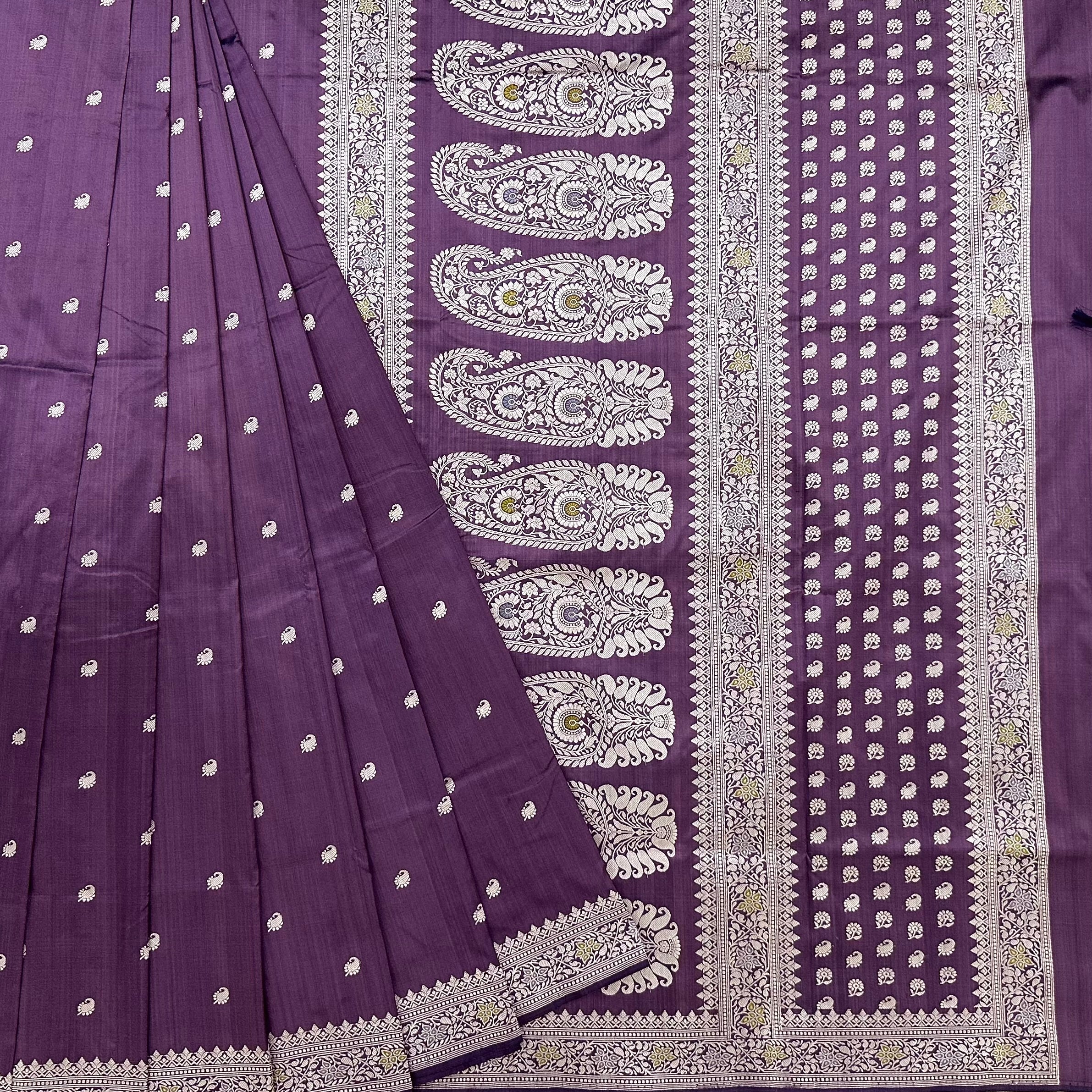 Purple shot colour Baluchari Saree with Paisleys in the Palla