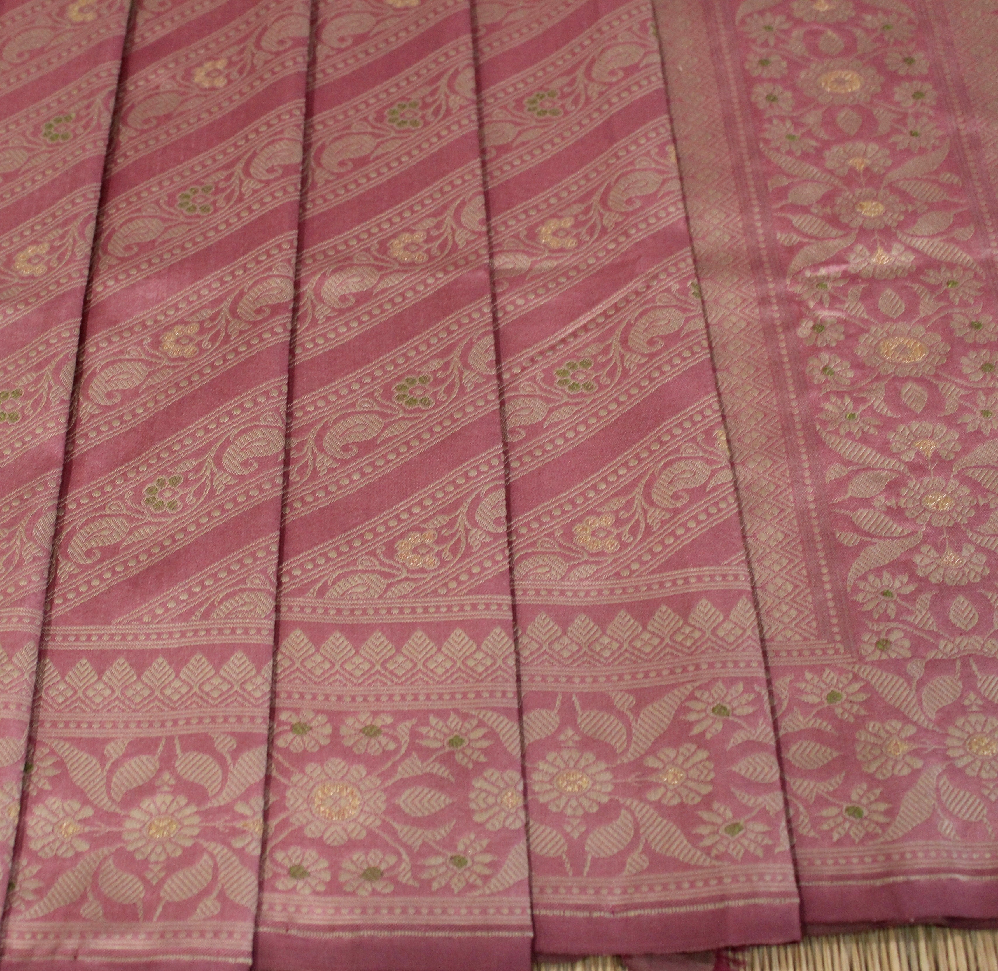 Pink Ada Baluchari with Peach Minakari