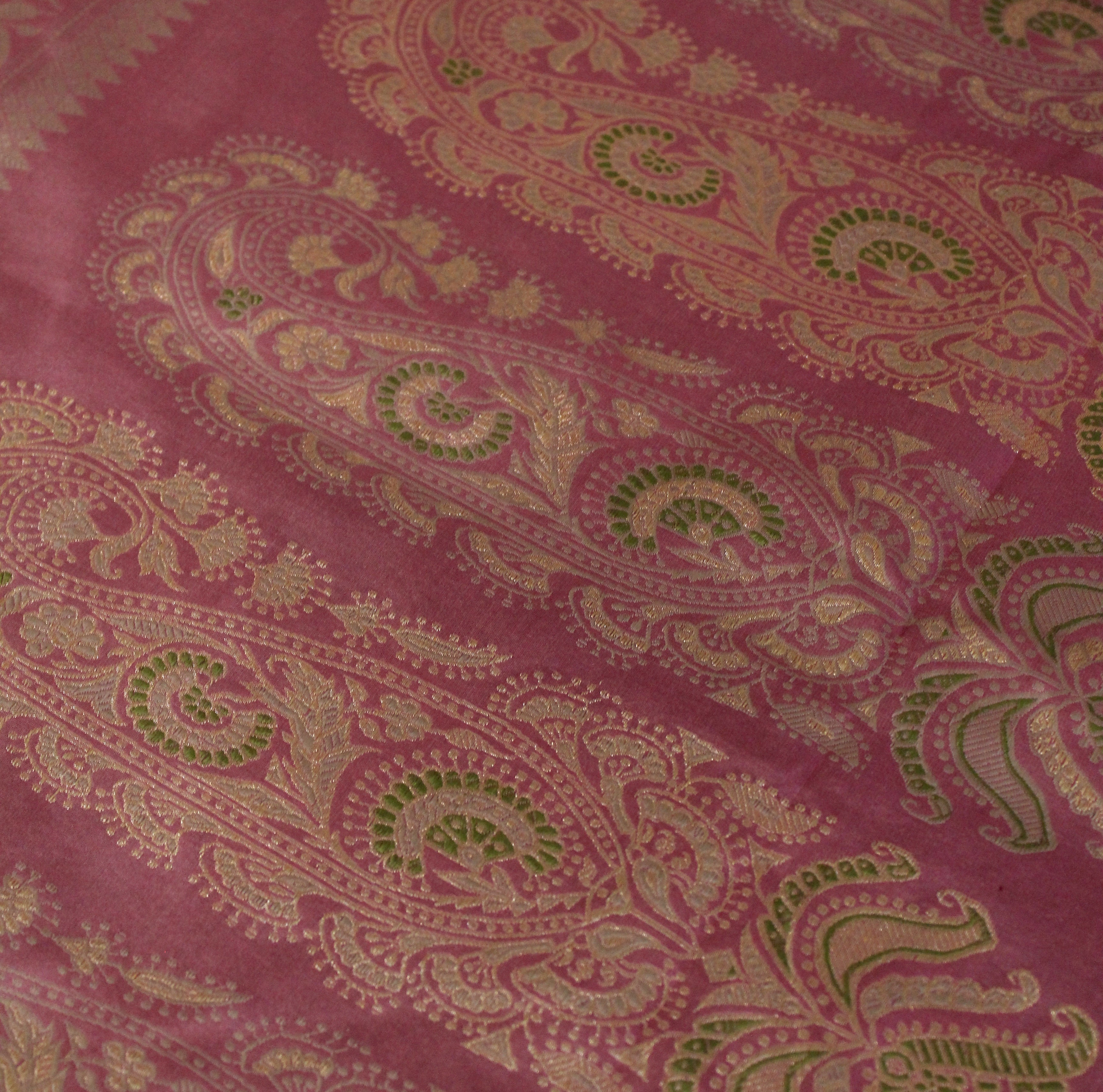 Pink Ada Baluchari with Peach Minakari