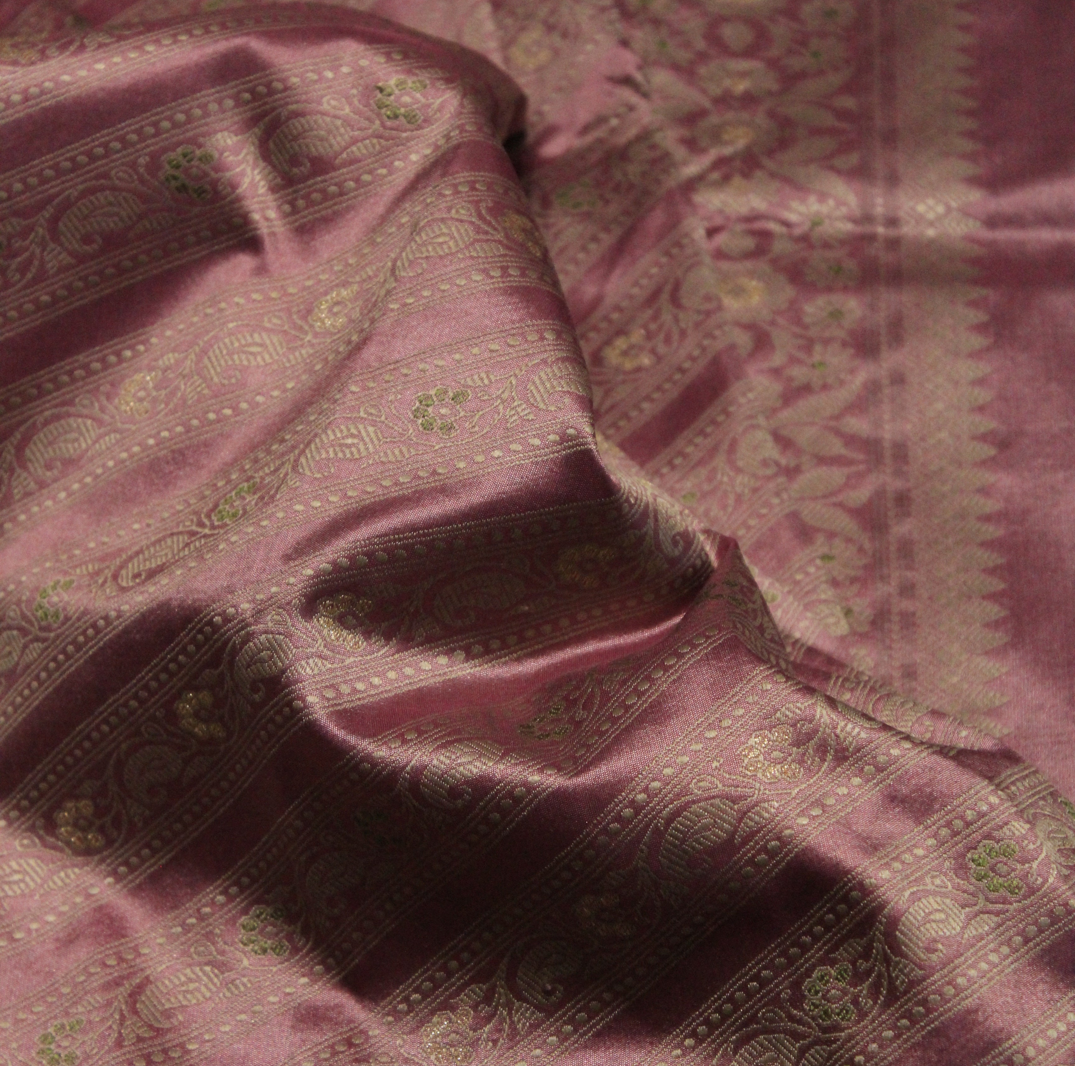 Pink Ada Baluchari with Peach Minakari