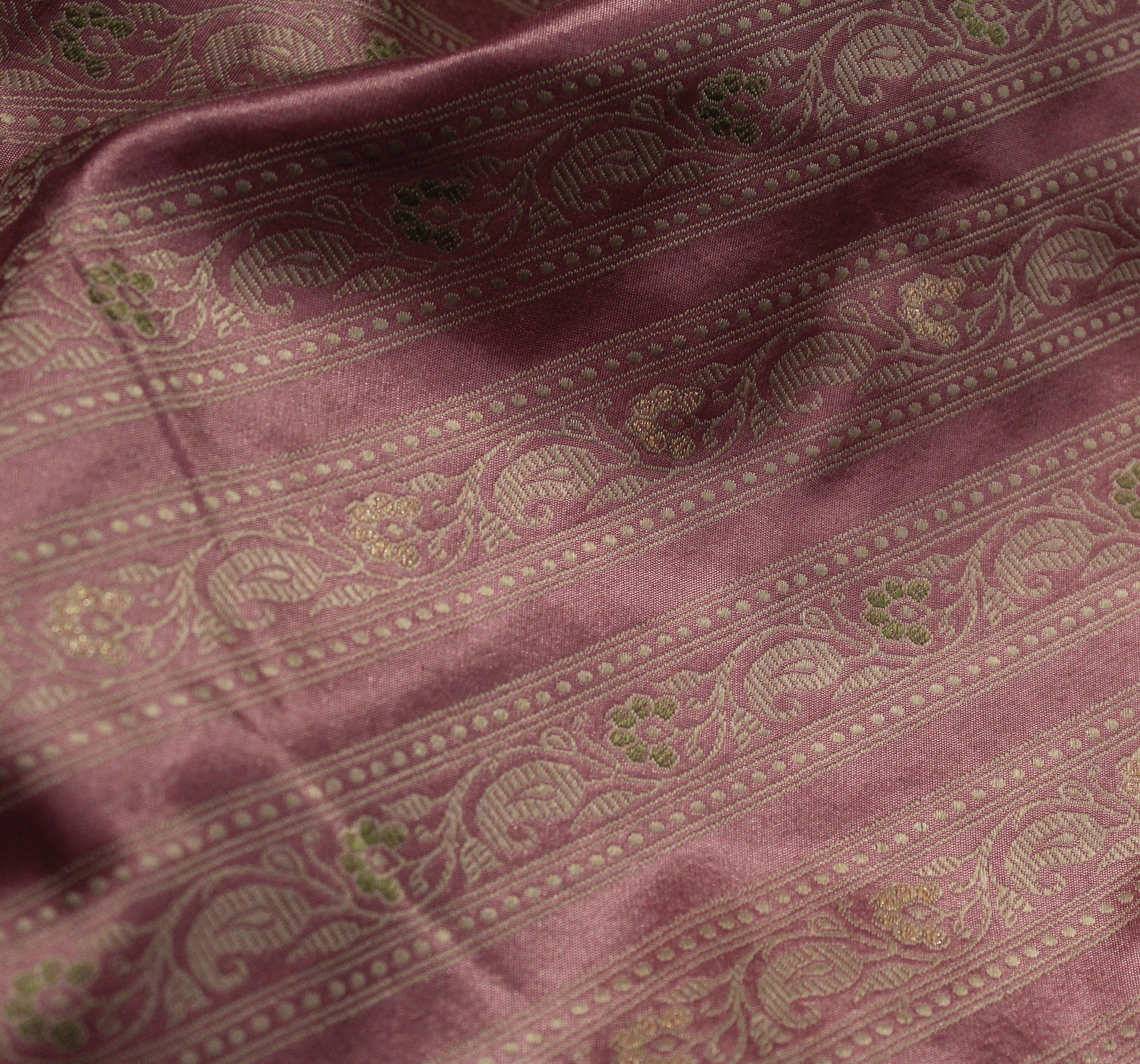 Pink Ada Baluchari with Peach Minakari