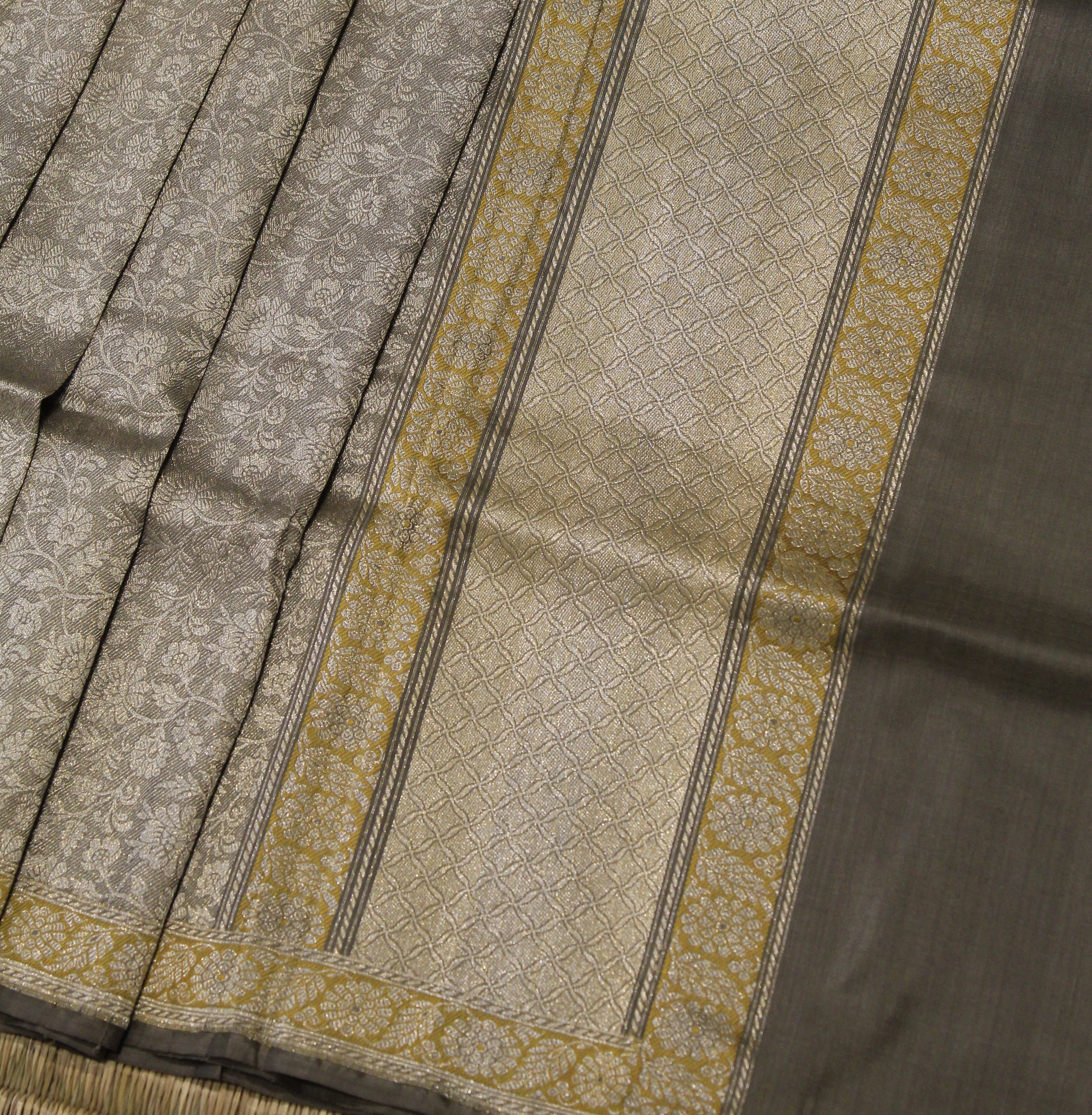 Sage Green Tanchoi With Mustard Minakari Khadwa Border Benarasi Saree