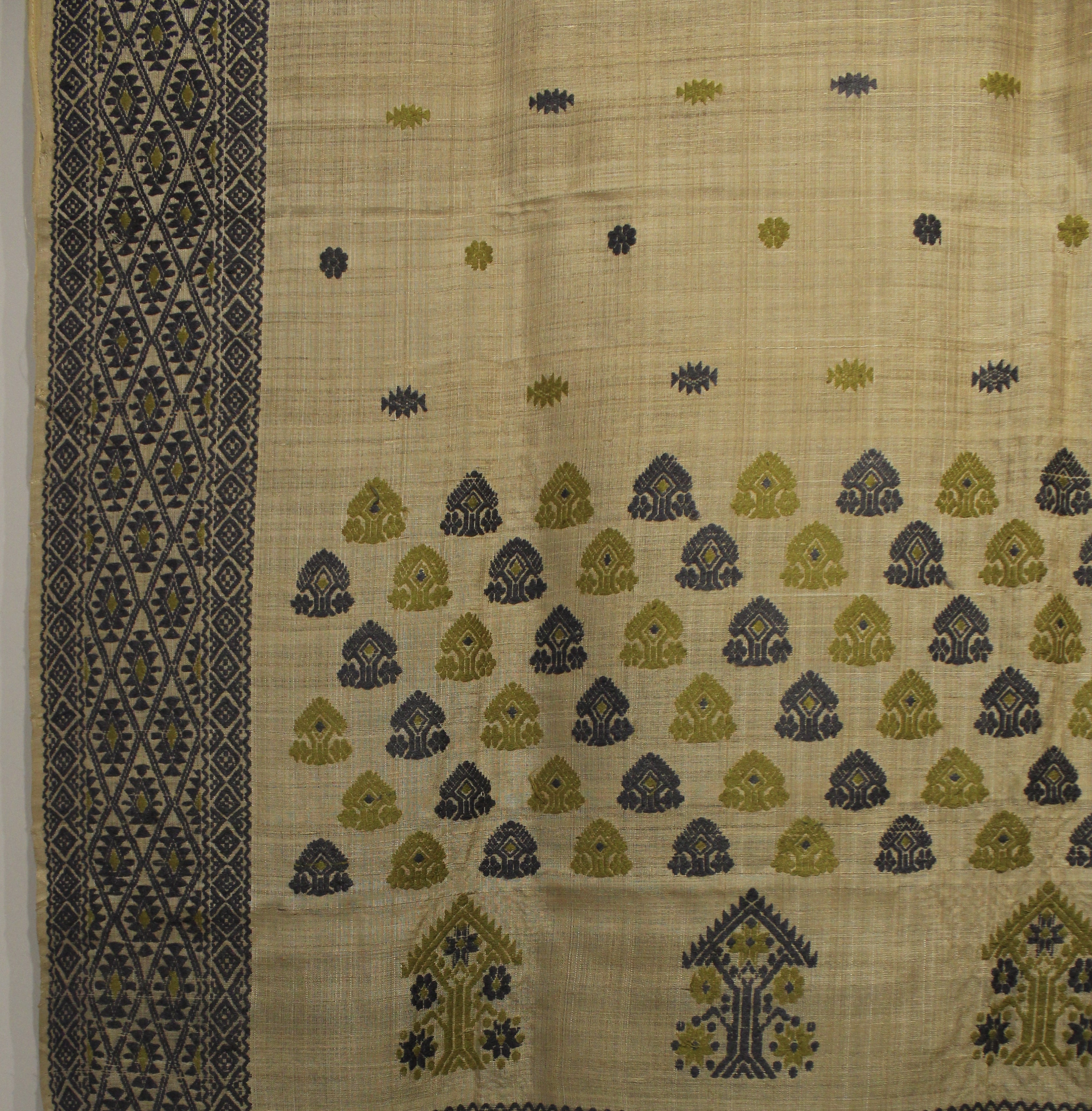 Heirloom Pure Assam Muga Saree with Natural Dyed Eri Extra Weft in Indigo and Mehendi
