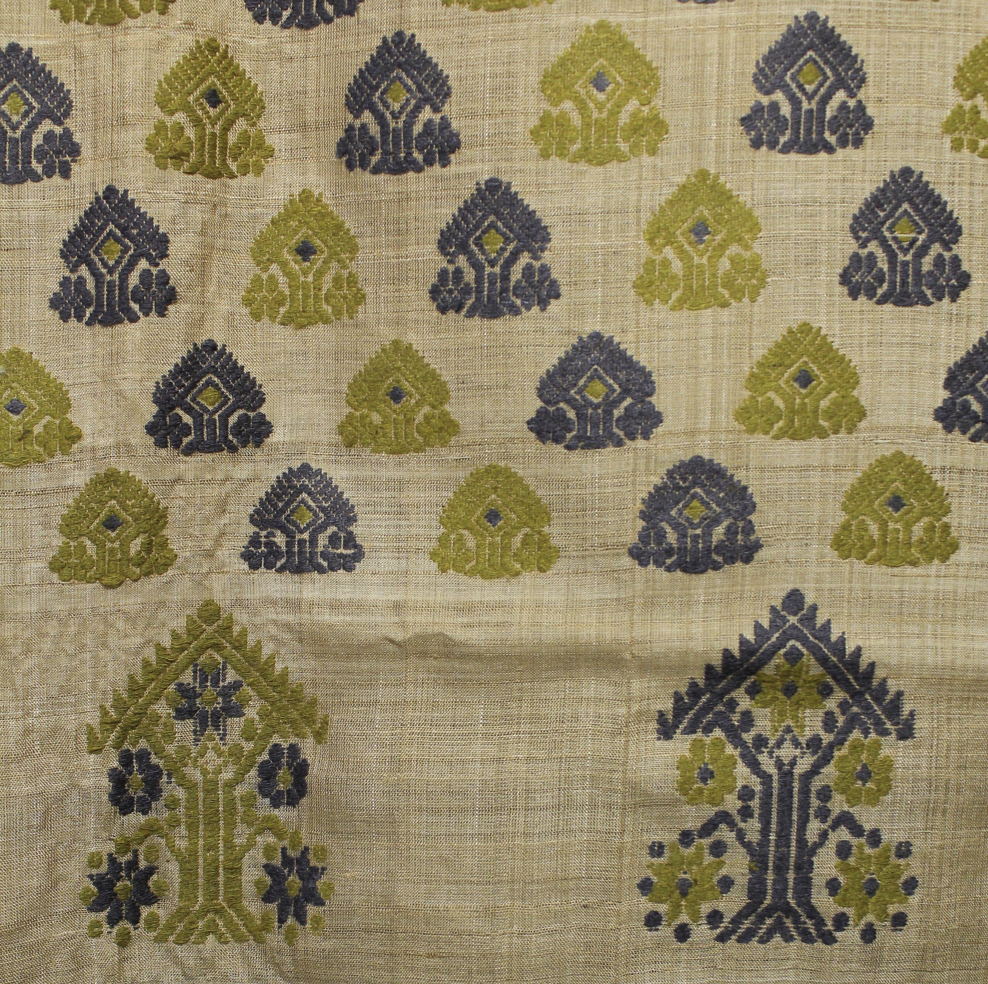 Heirloom Pure Assam Muga Saree with Natural Dyed Eri Extra Weft in Indigo and Mehendi