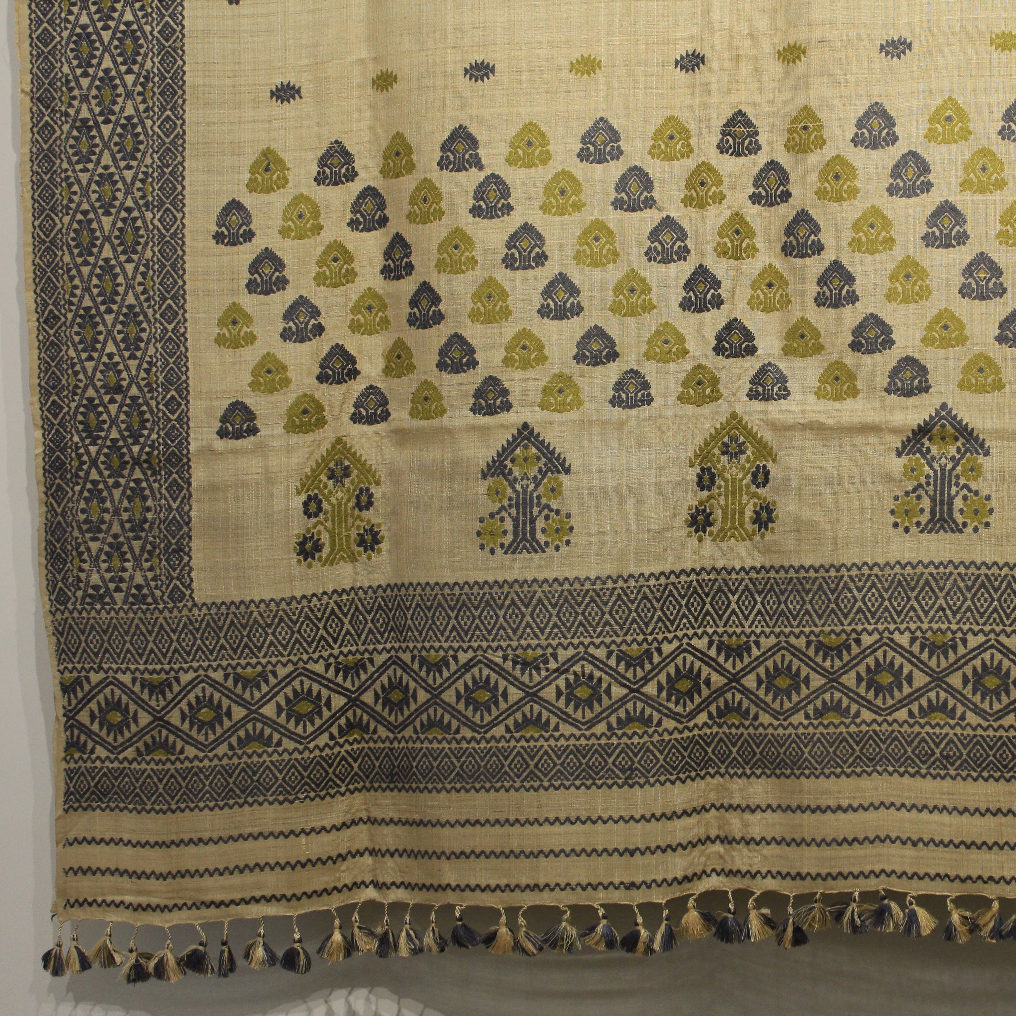 Heirloom Pure Assam Muga Saree with Natural Dyed Eri Extra Weft in Indigo and Mehendi