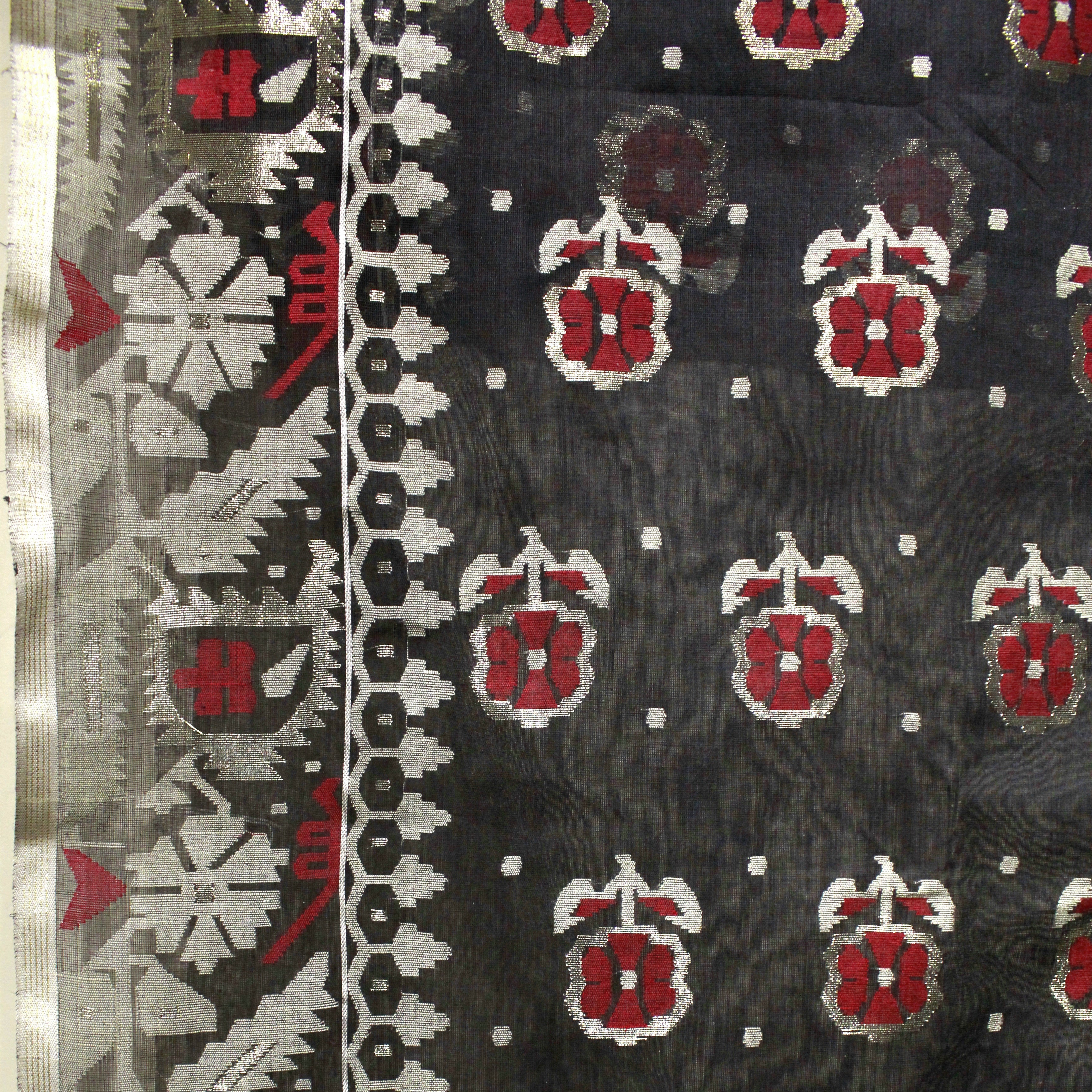Black Red Floral Dhakai Jamdani