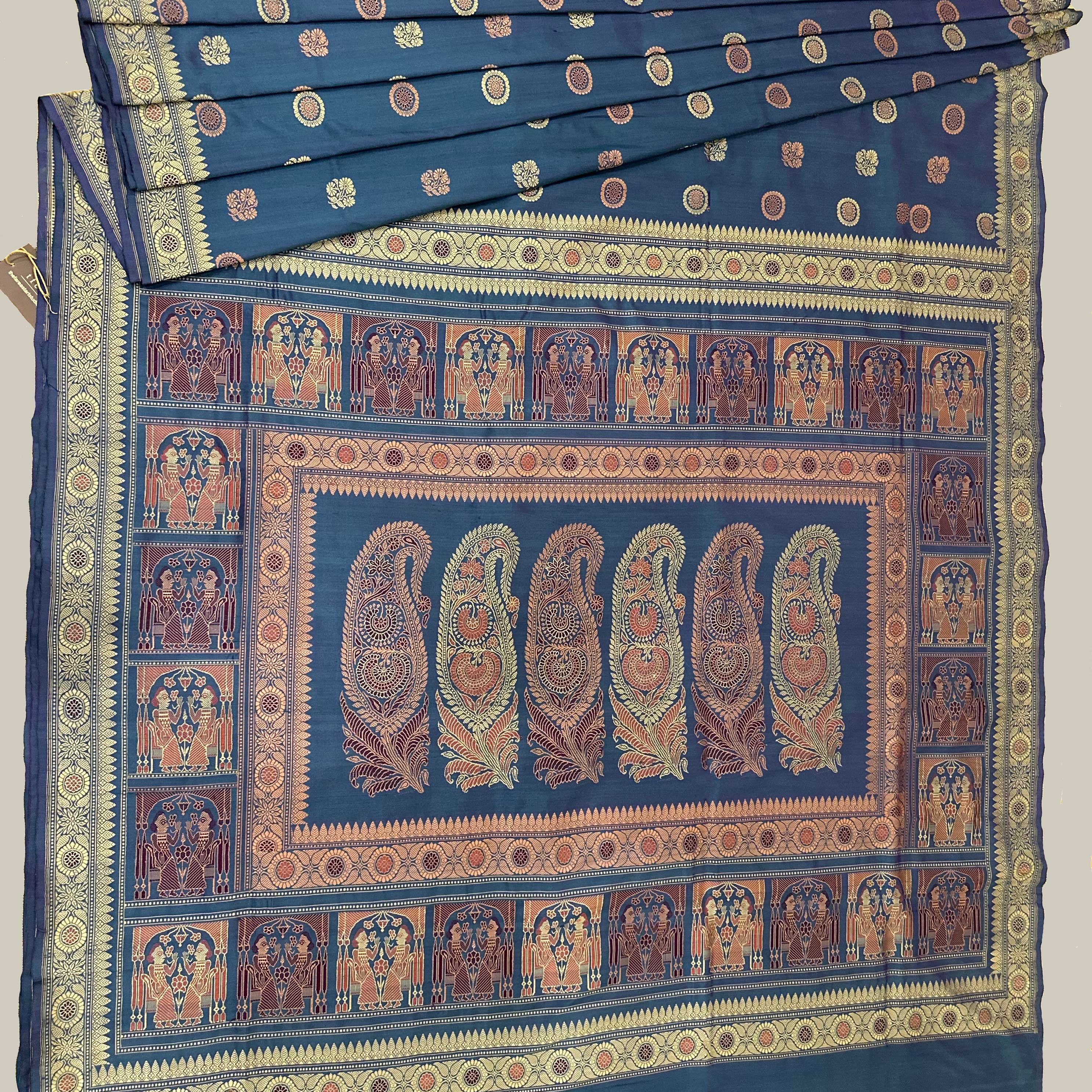 Blue Shot Colour Revival Baluchari with Circular Buti