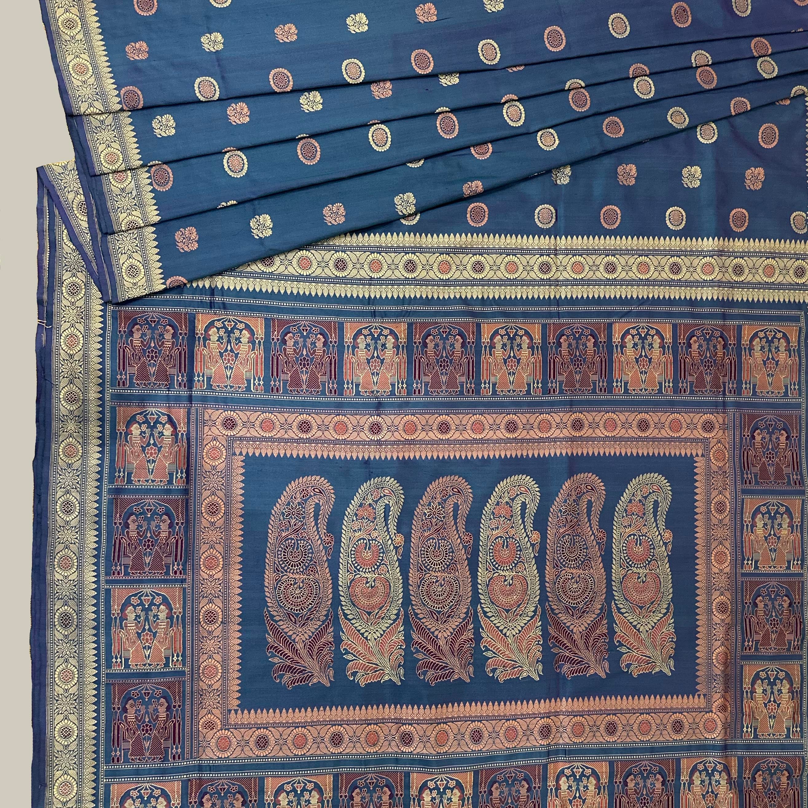 Blue Shot Colour Revival Baluchari with Circular Buti