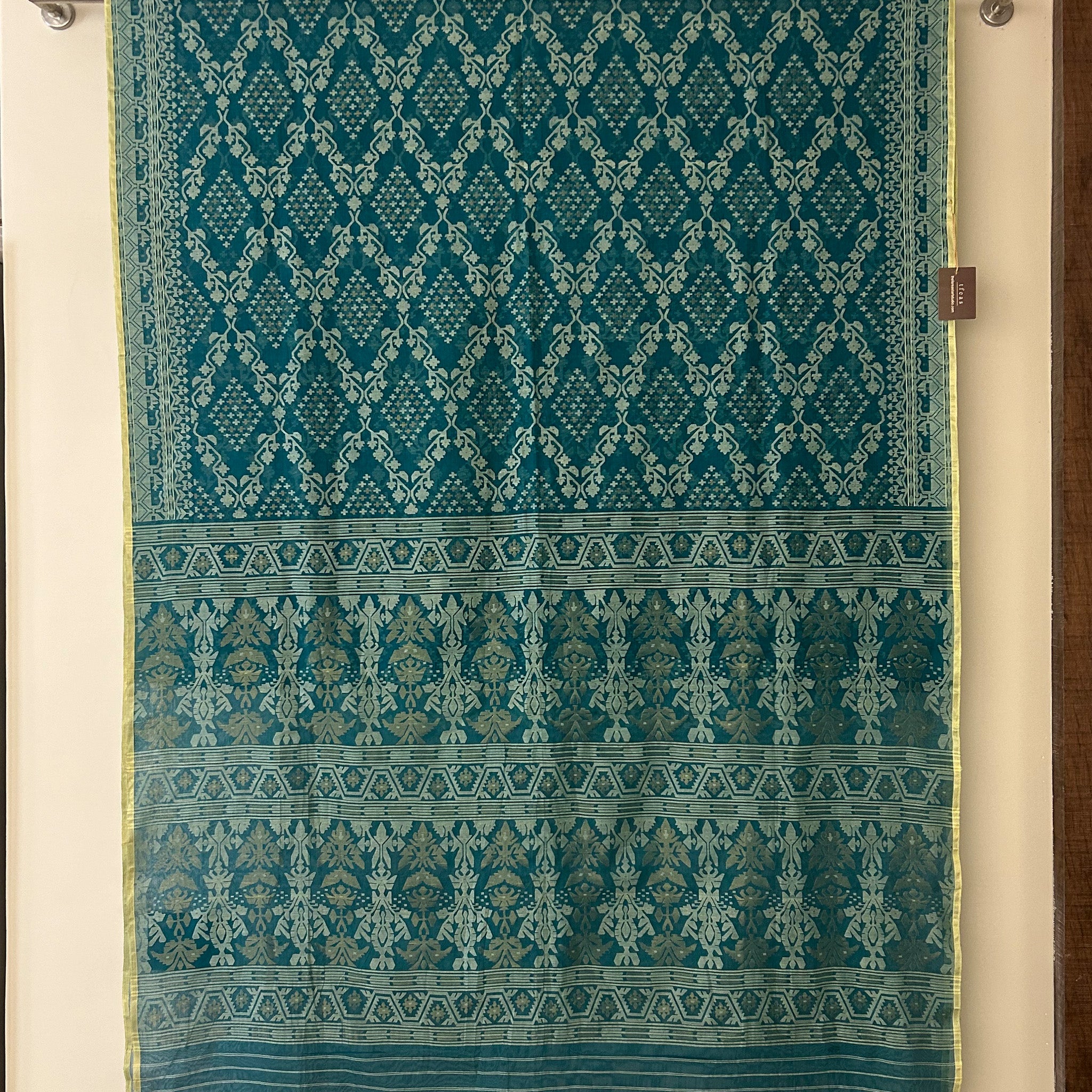 Blue Green Dhakai Jamdani with Zari