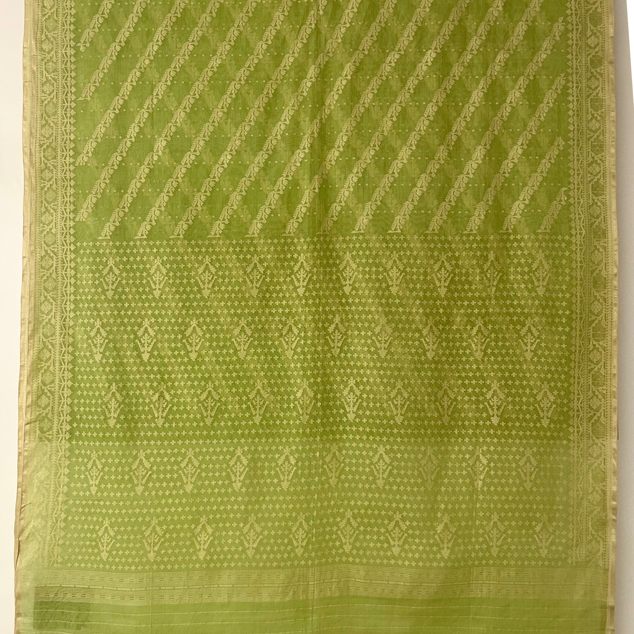 Lime green Ada Dhakai Jamdani Saree