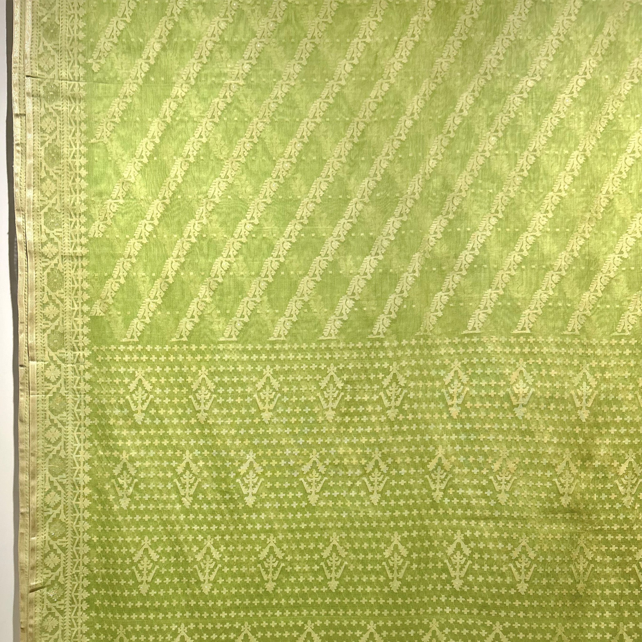 Lime green Ada Dhakai Jamdani Saree