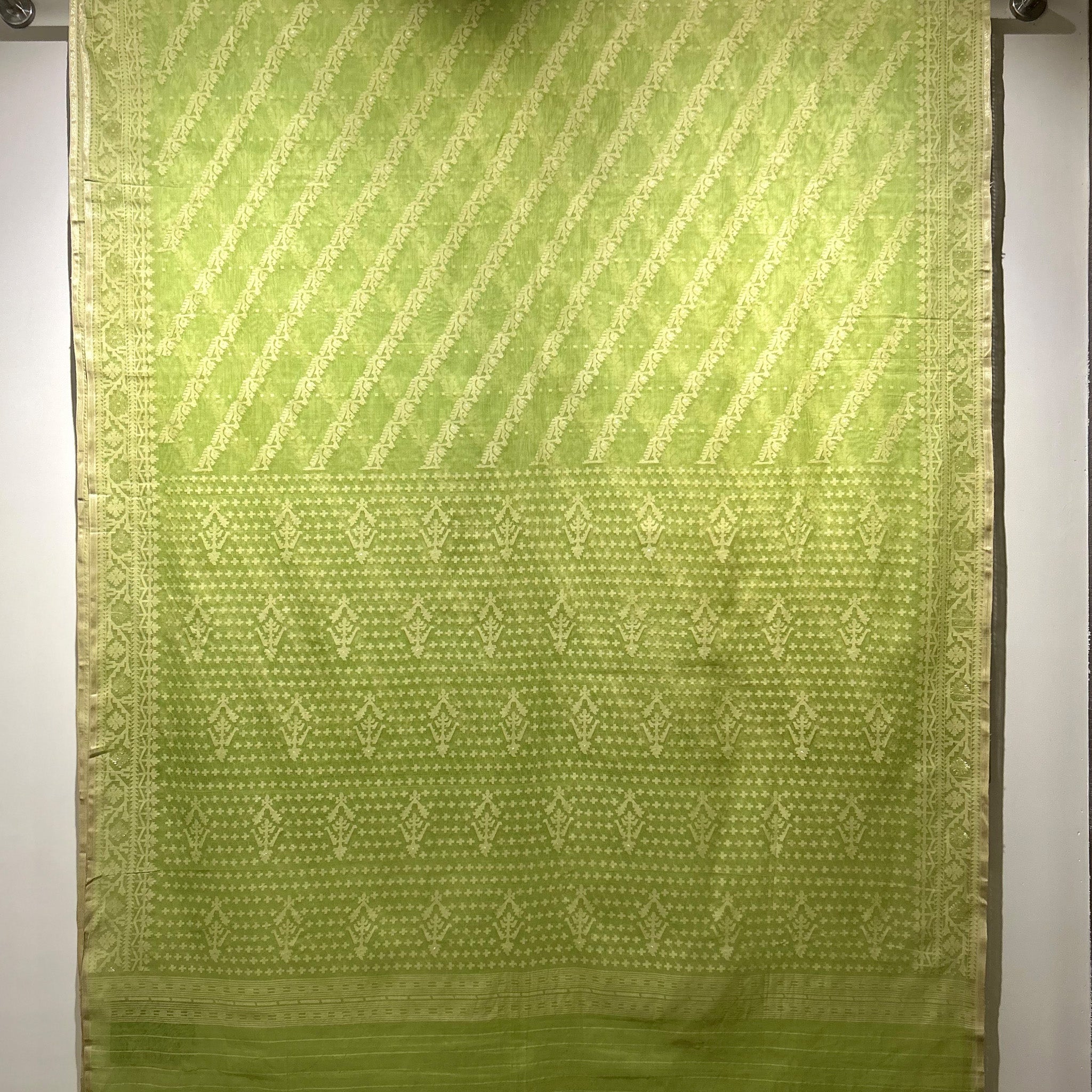 Lime green Ada Dhakai Jamdani Saree