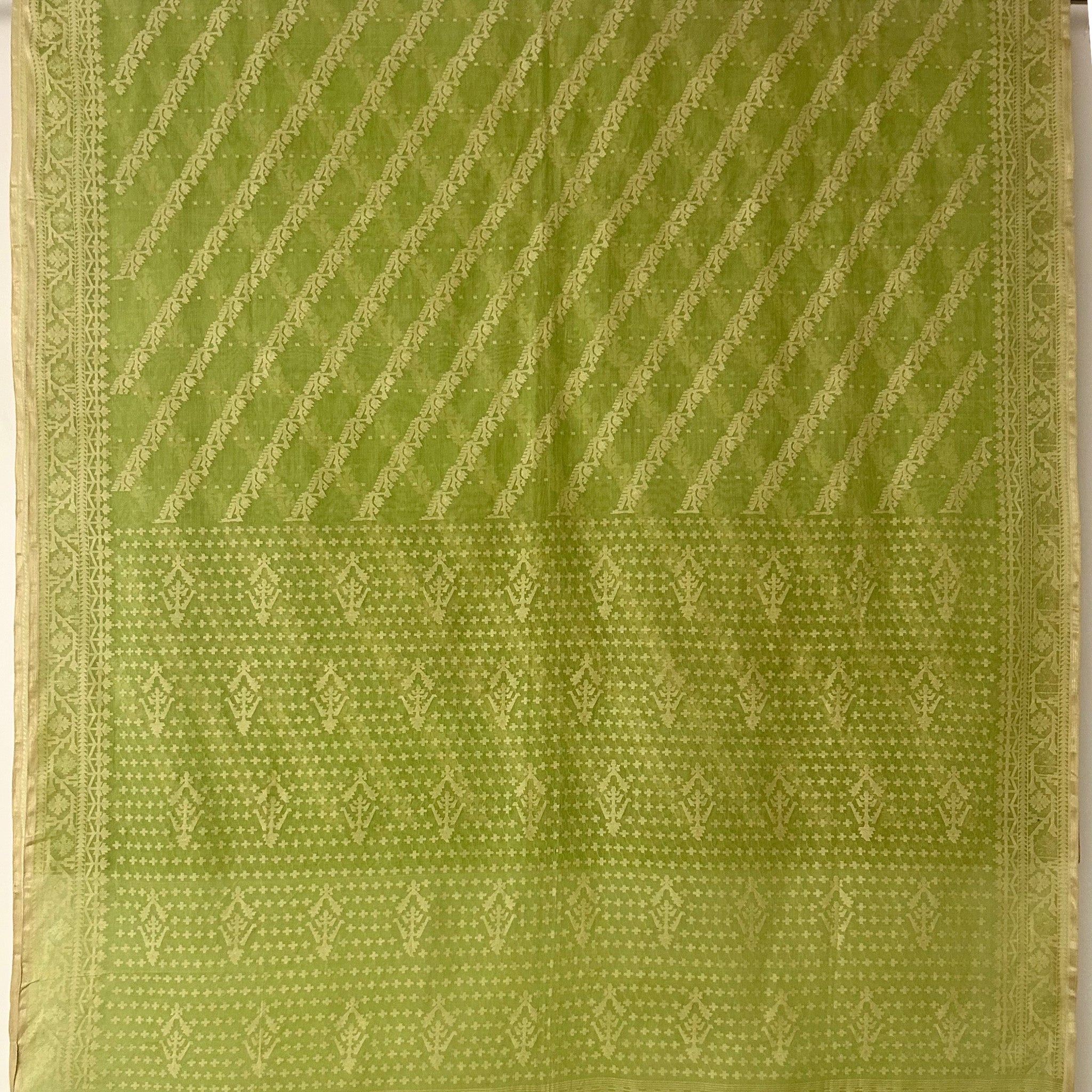 Lime green Ada Dhakai Jamdani Saree