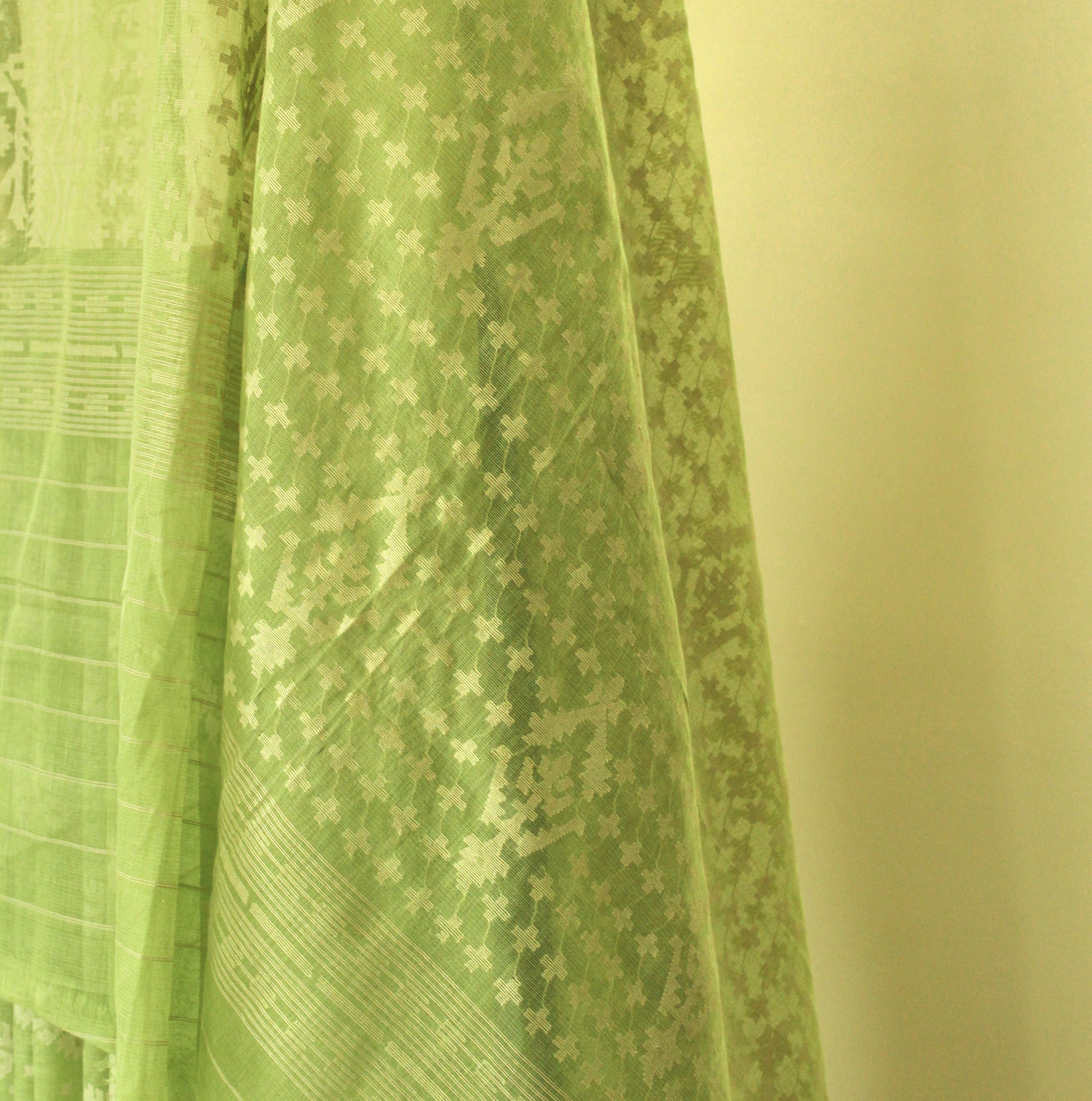 Pre Order: Lime Green Ada Dhakai Jamdani Saree