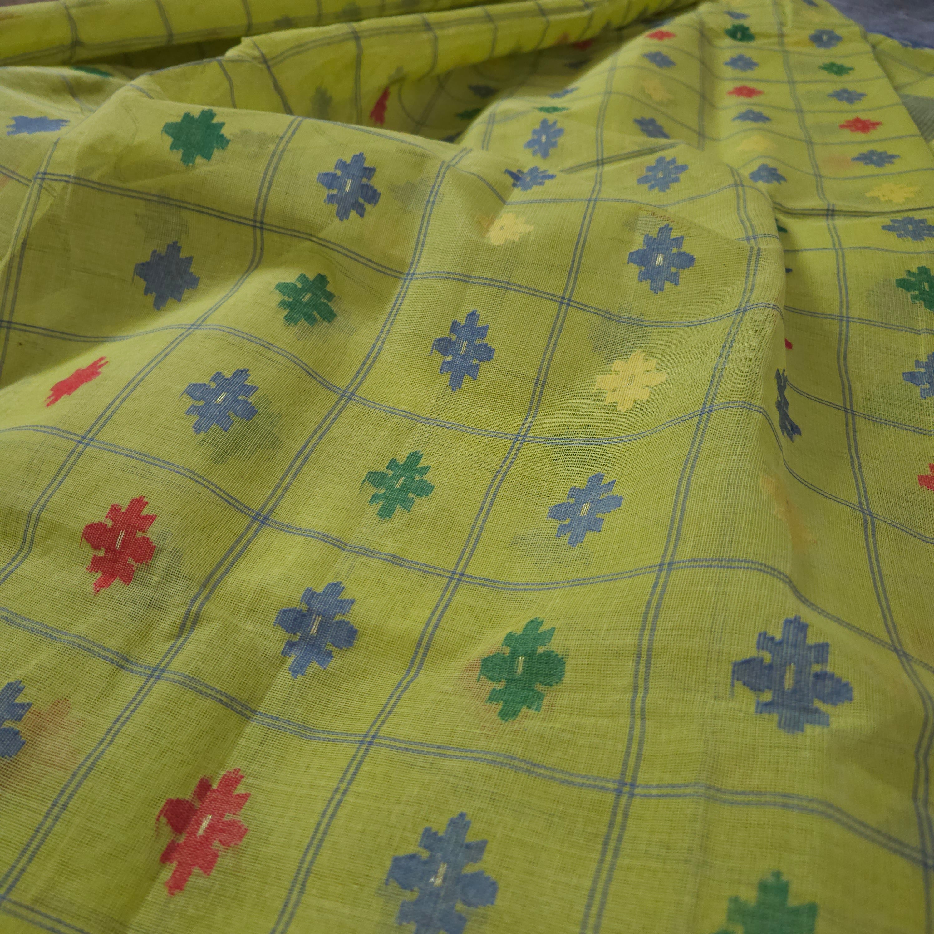 Lime Green Dhakai Jamdani