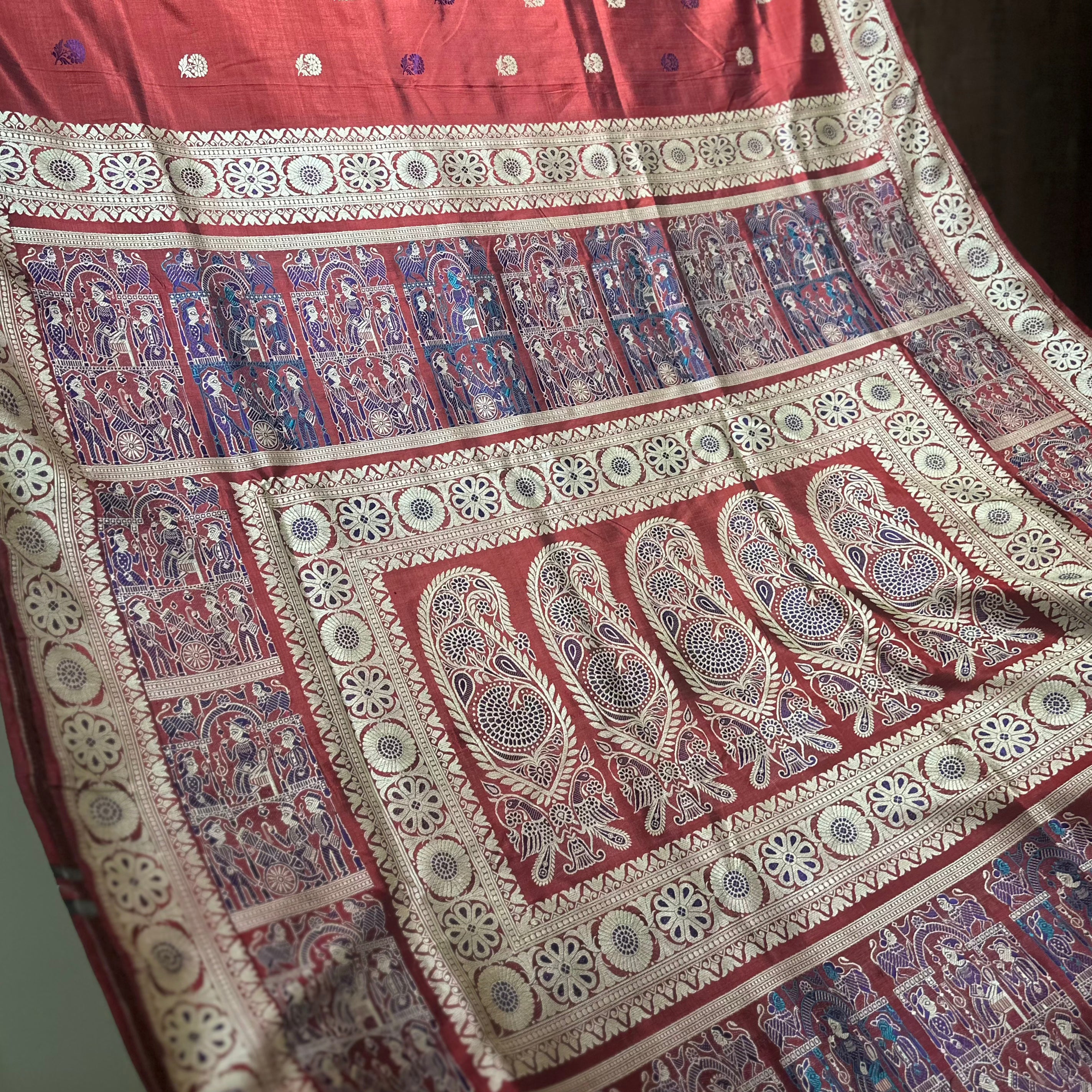 Maroon Baluchari Saree with a Grand Palla
