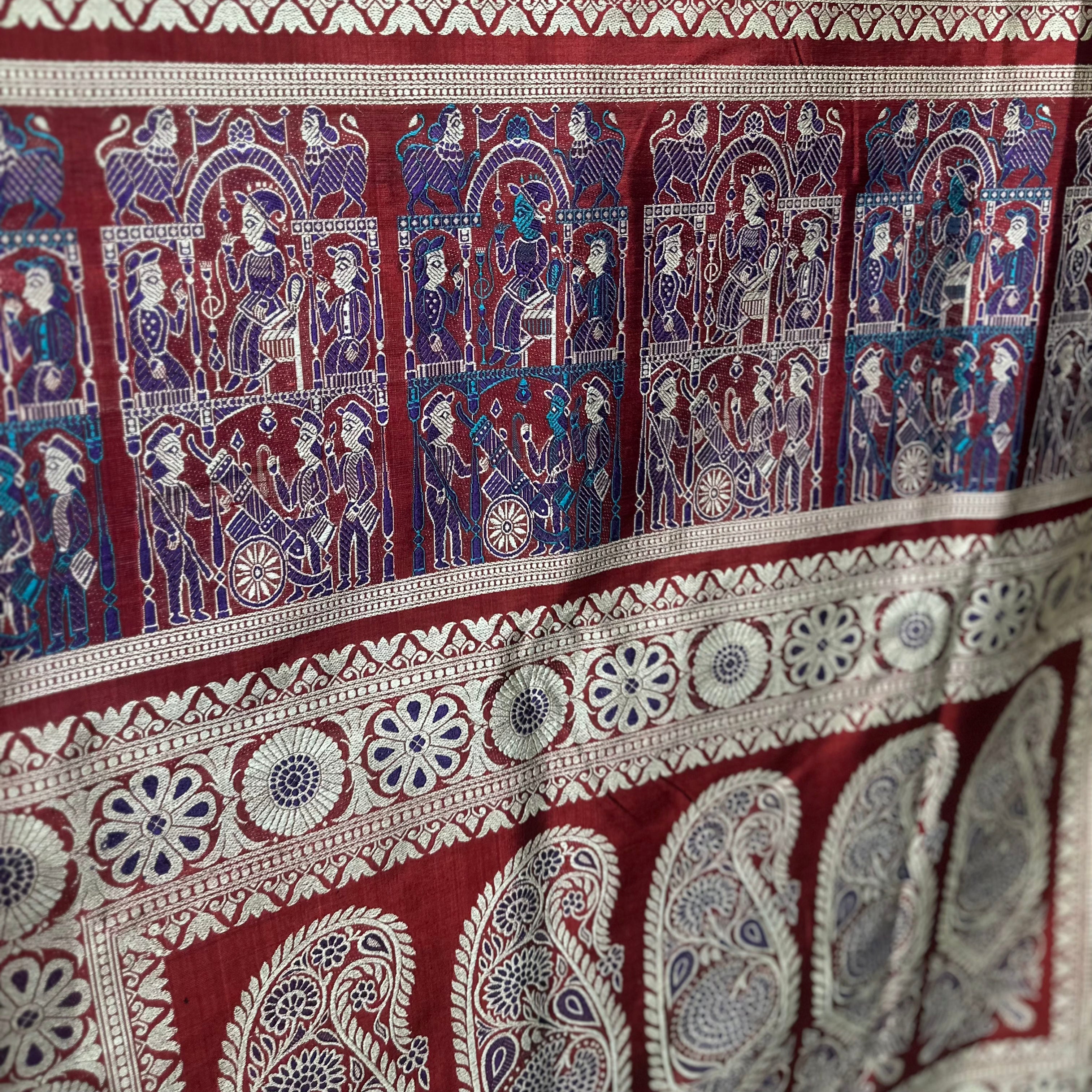 Maroon Baluchari Saree with a Grand Palla