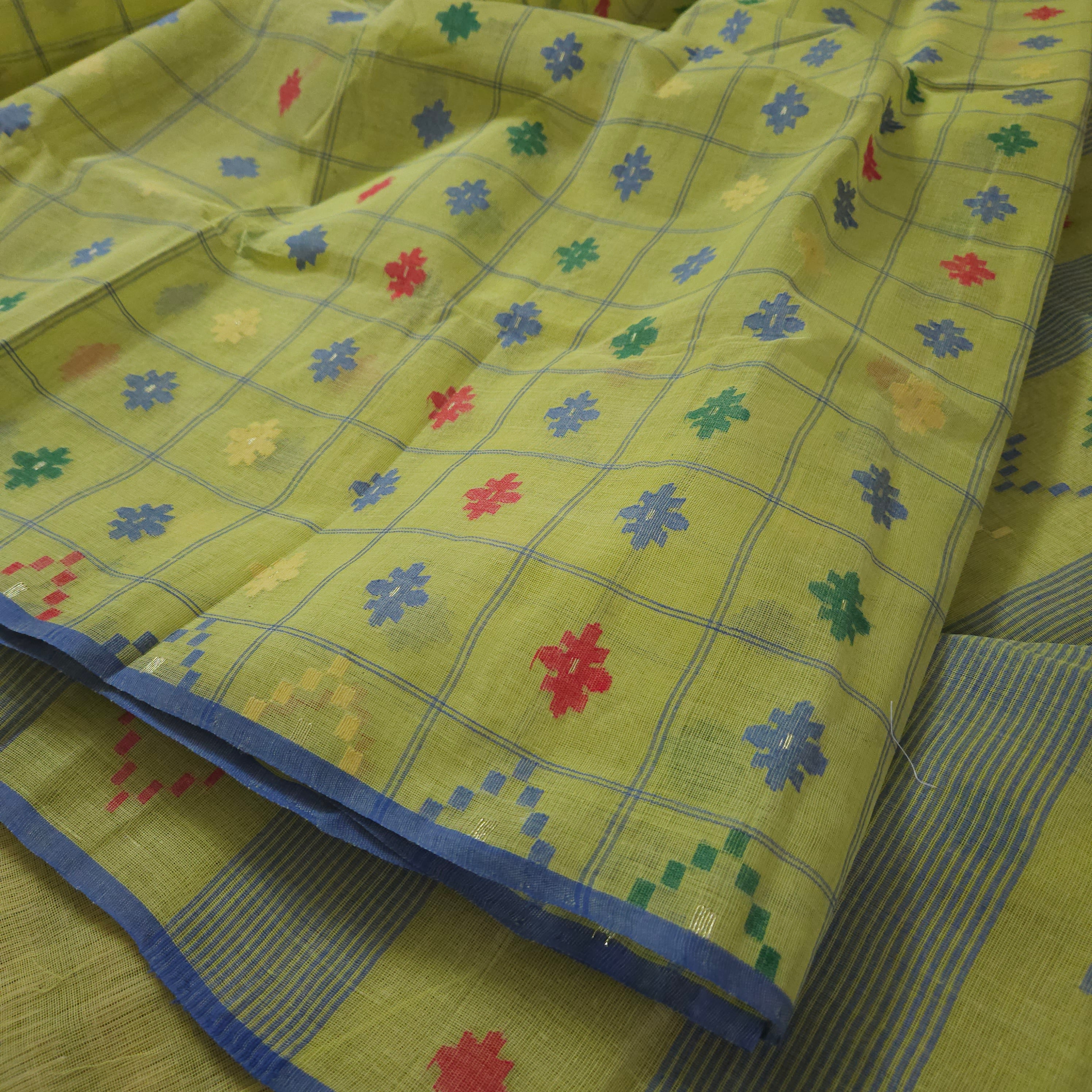 Lime Green Dhakai Jamdani