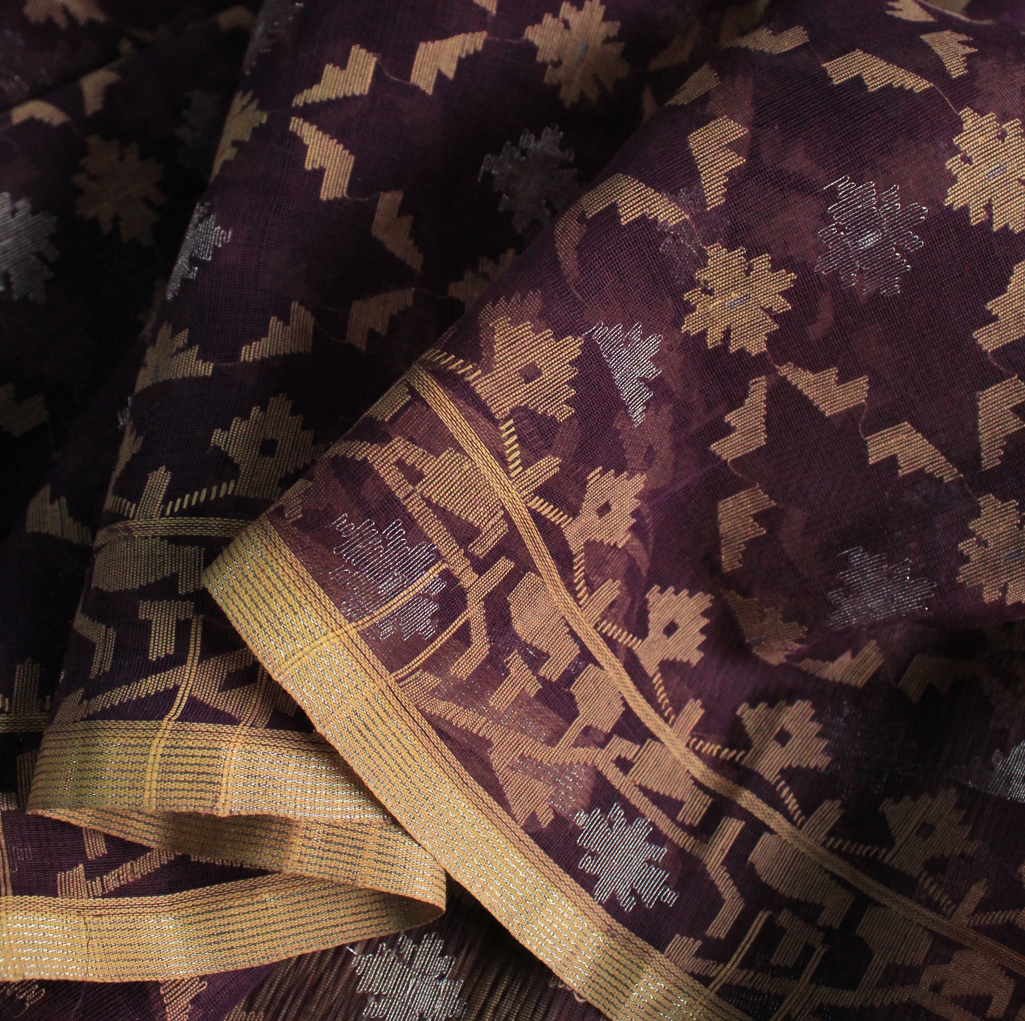 Pre Order : Purple, Beige and Silver Zari Jaal Dhakai Jamdani Saree