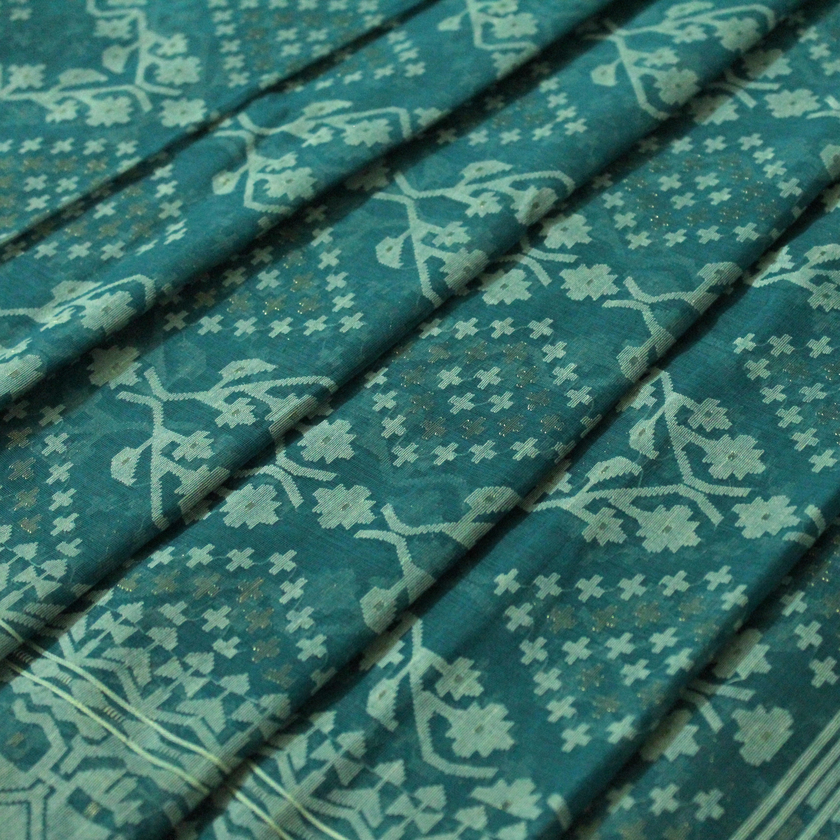 Blue Green Dhakai Jamdani with Zari