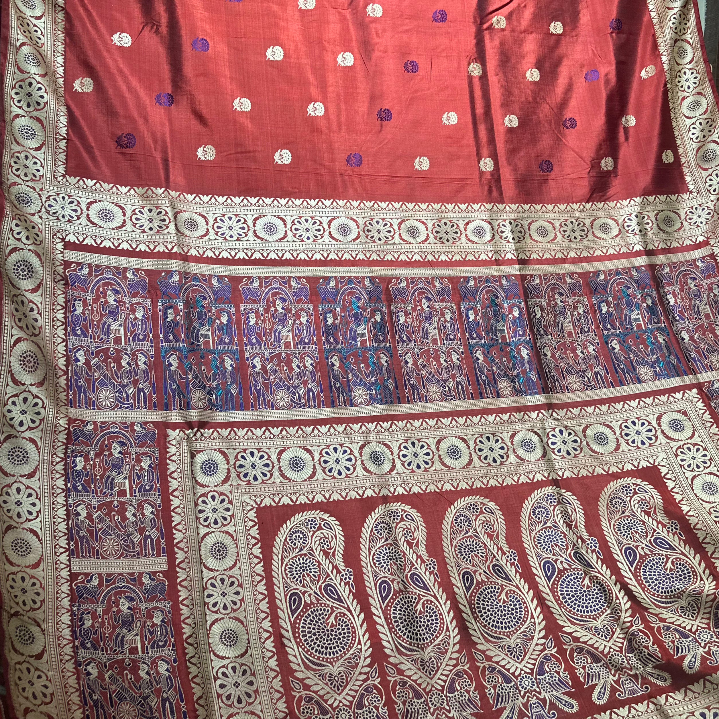Maroon Baluchari Saree with a Grand Palla