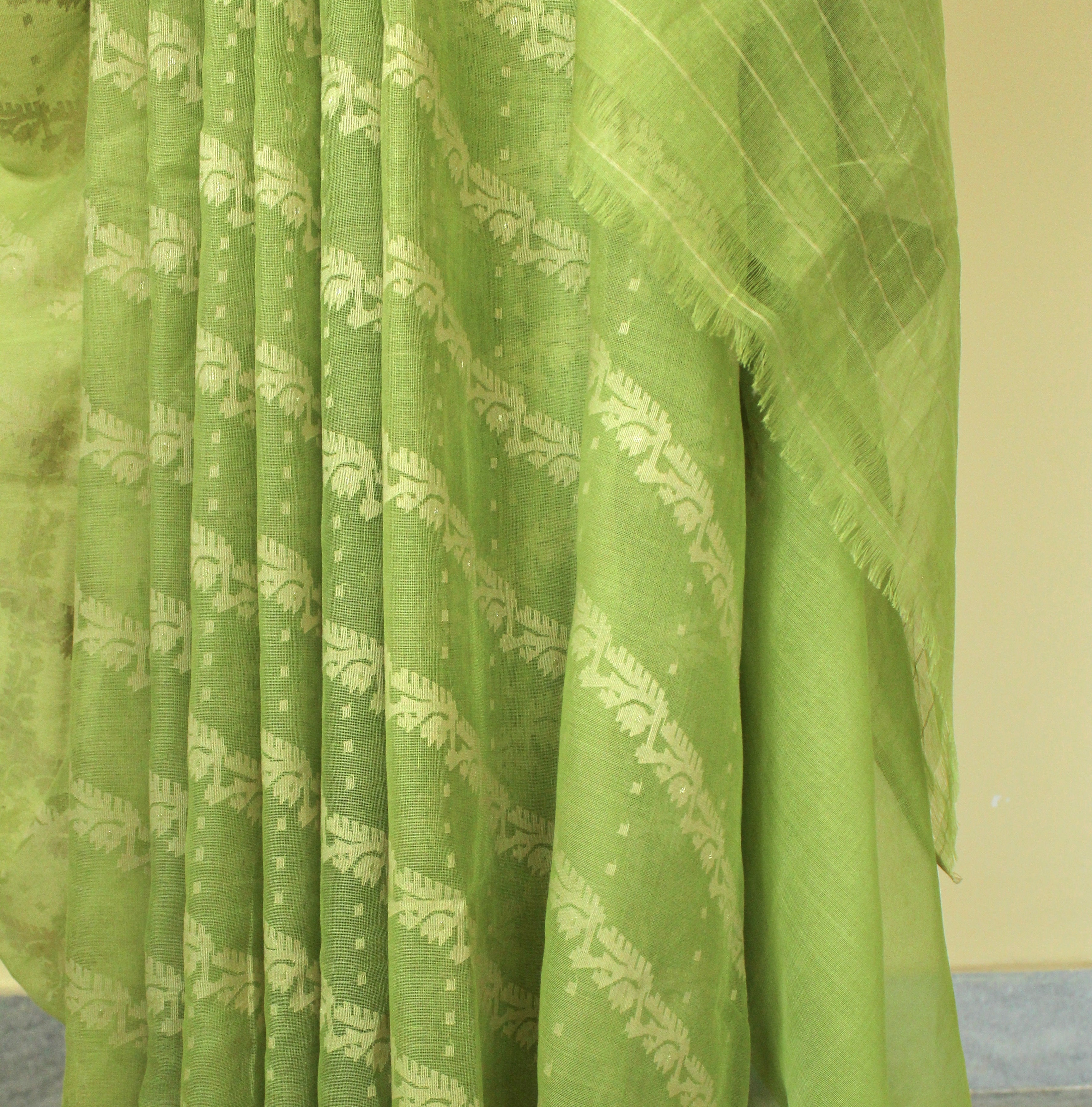 Pre Order: Lime Green Ada Dhakai Jamdani Saree