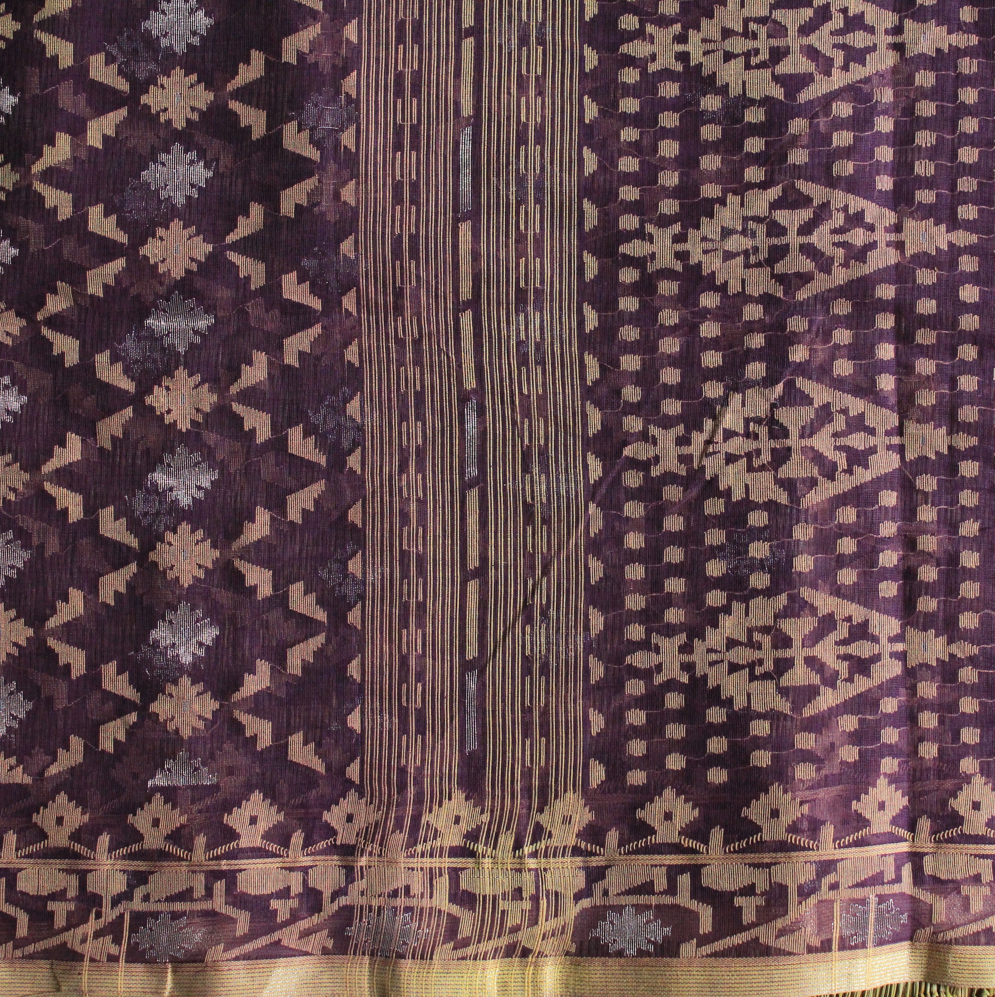 Pre Order : Purple, Beige and Silver Zari Jaal Dhakai Jamdani Saree