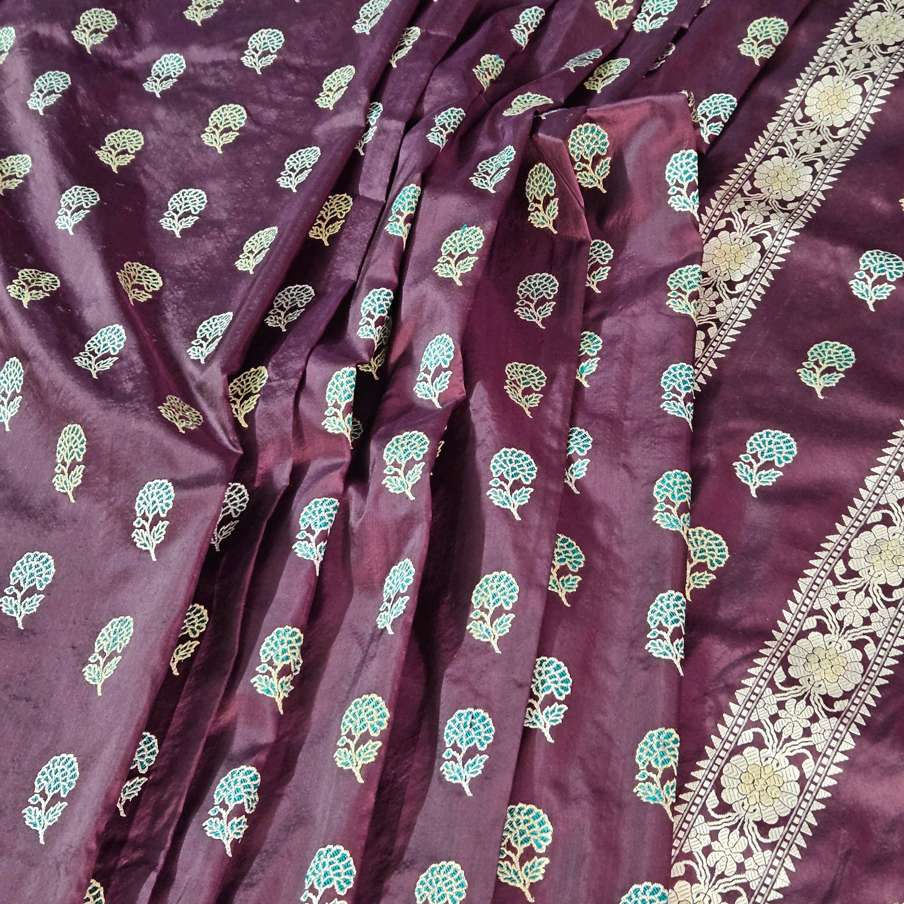 Brown with Green Revival Baluchari Saree