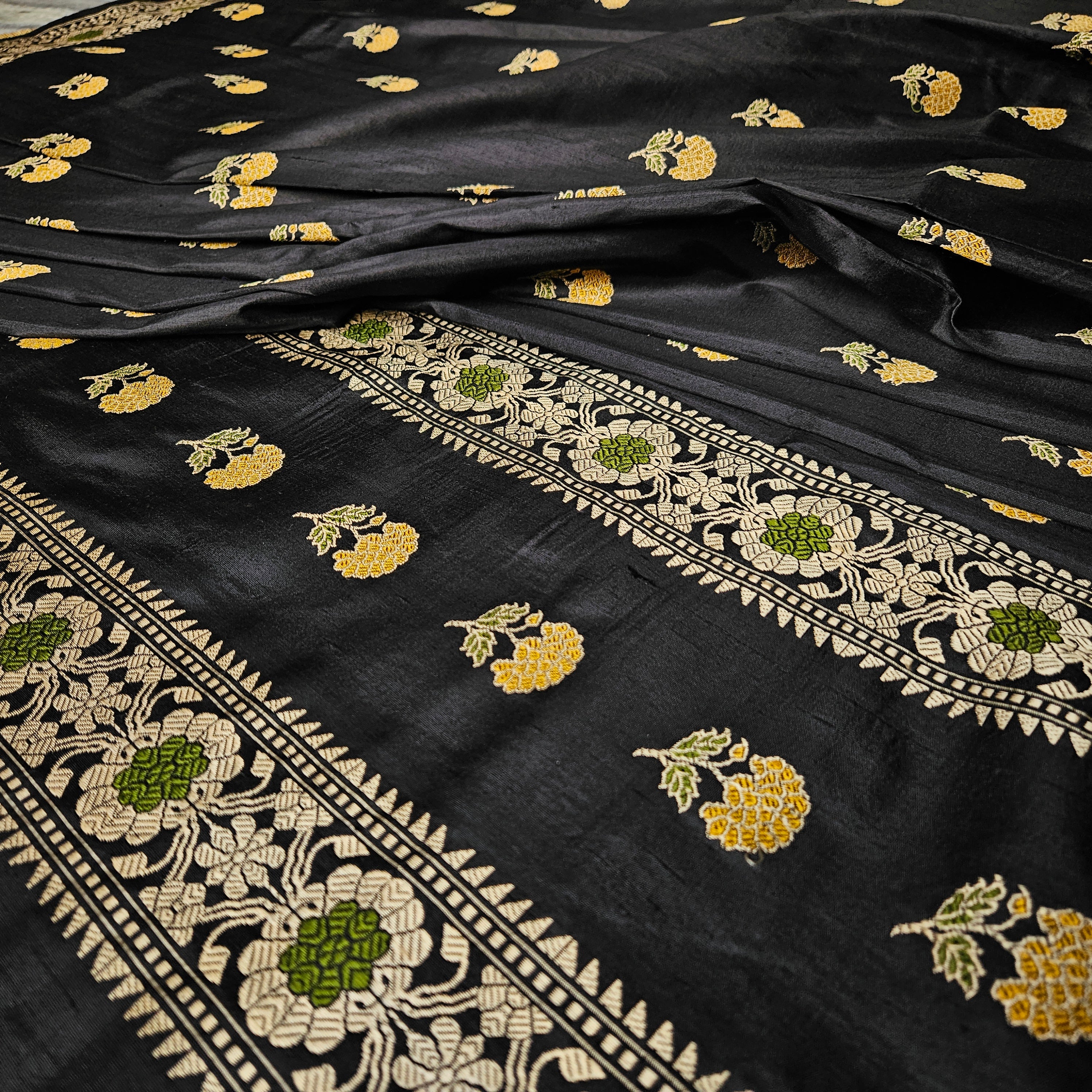 Black with Yellow Baluchari Saree
