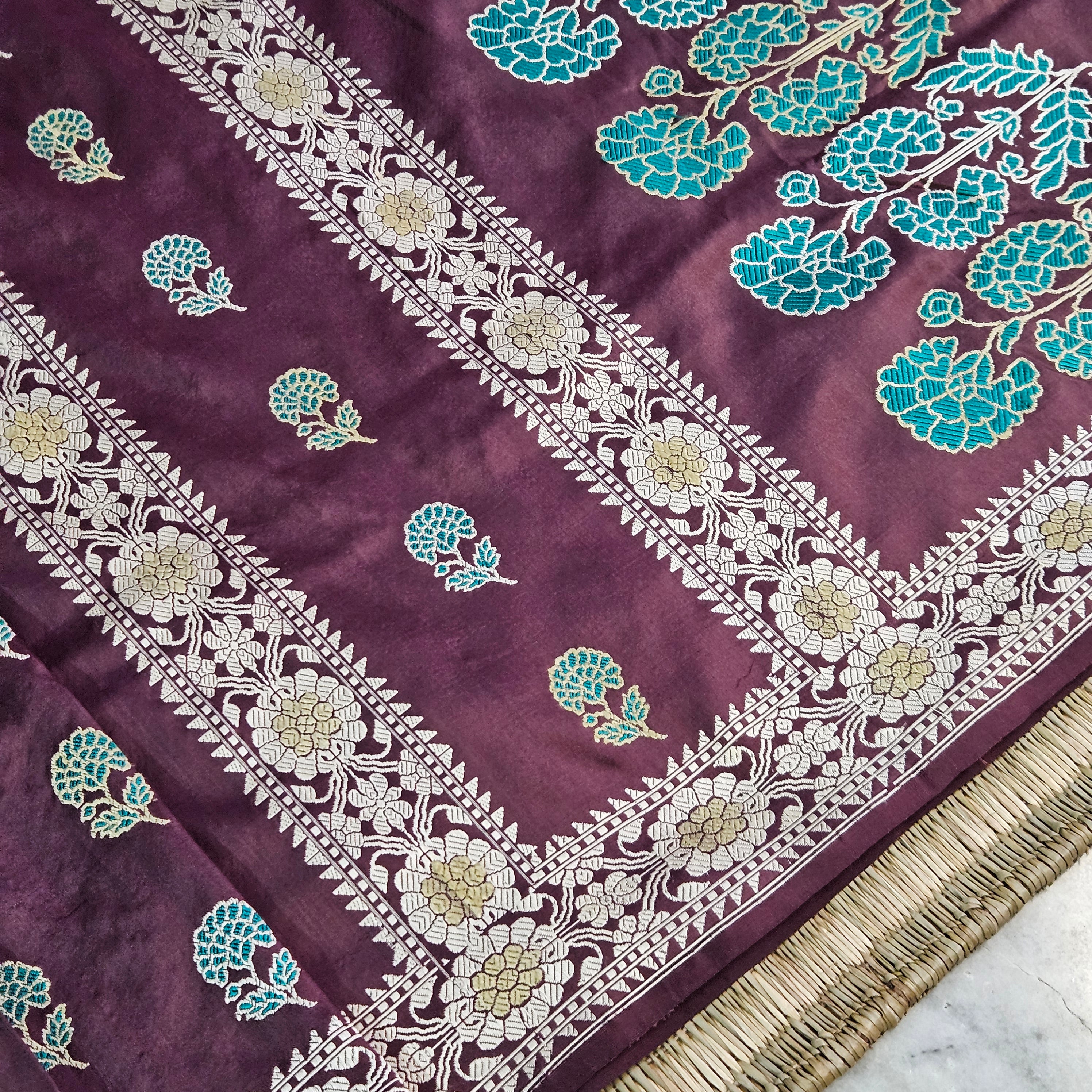 Brown with Green Revival Baluchari Saree