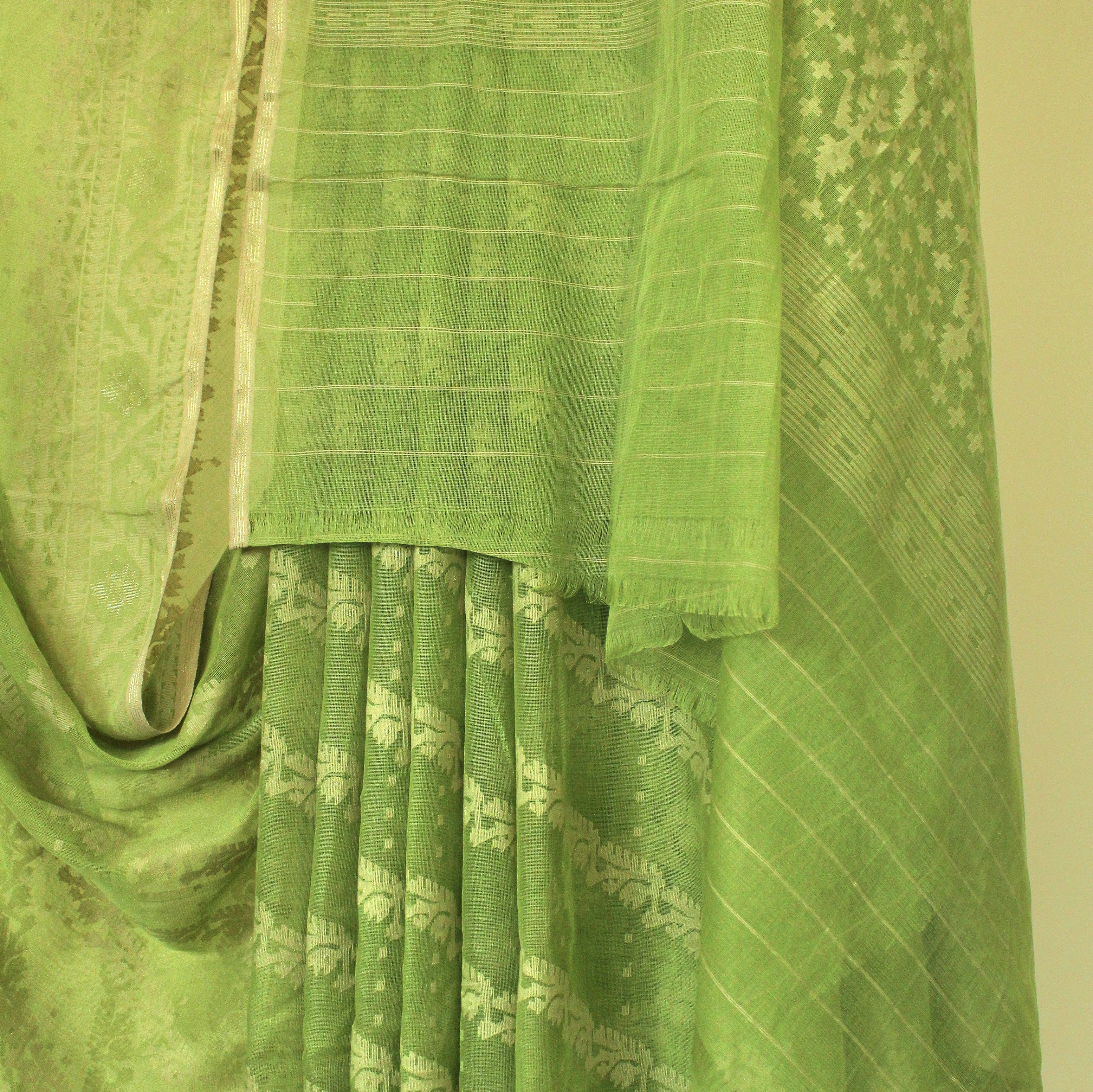 Pre Order: Lime Green Ada Dhakai Jamdani Saree