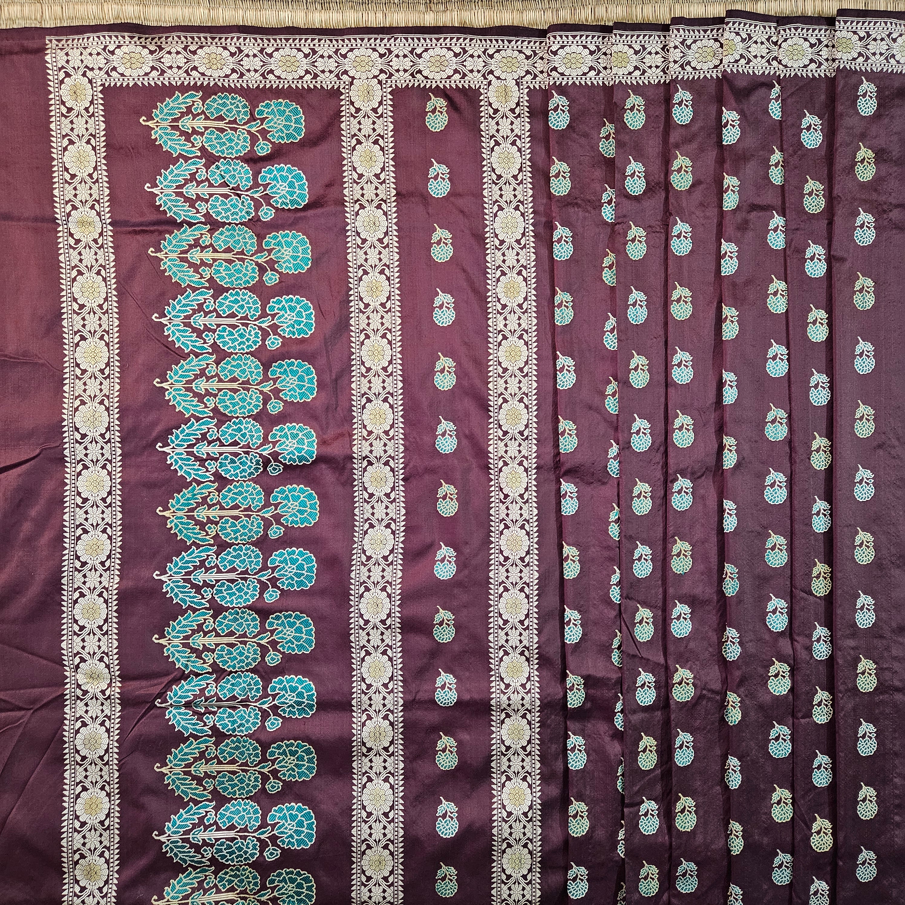 Brown with Green Revival Baluchari Saree