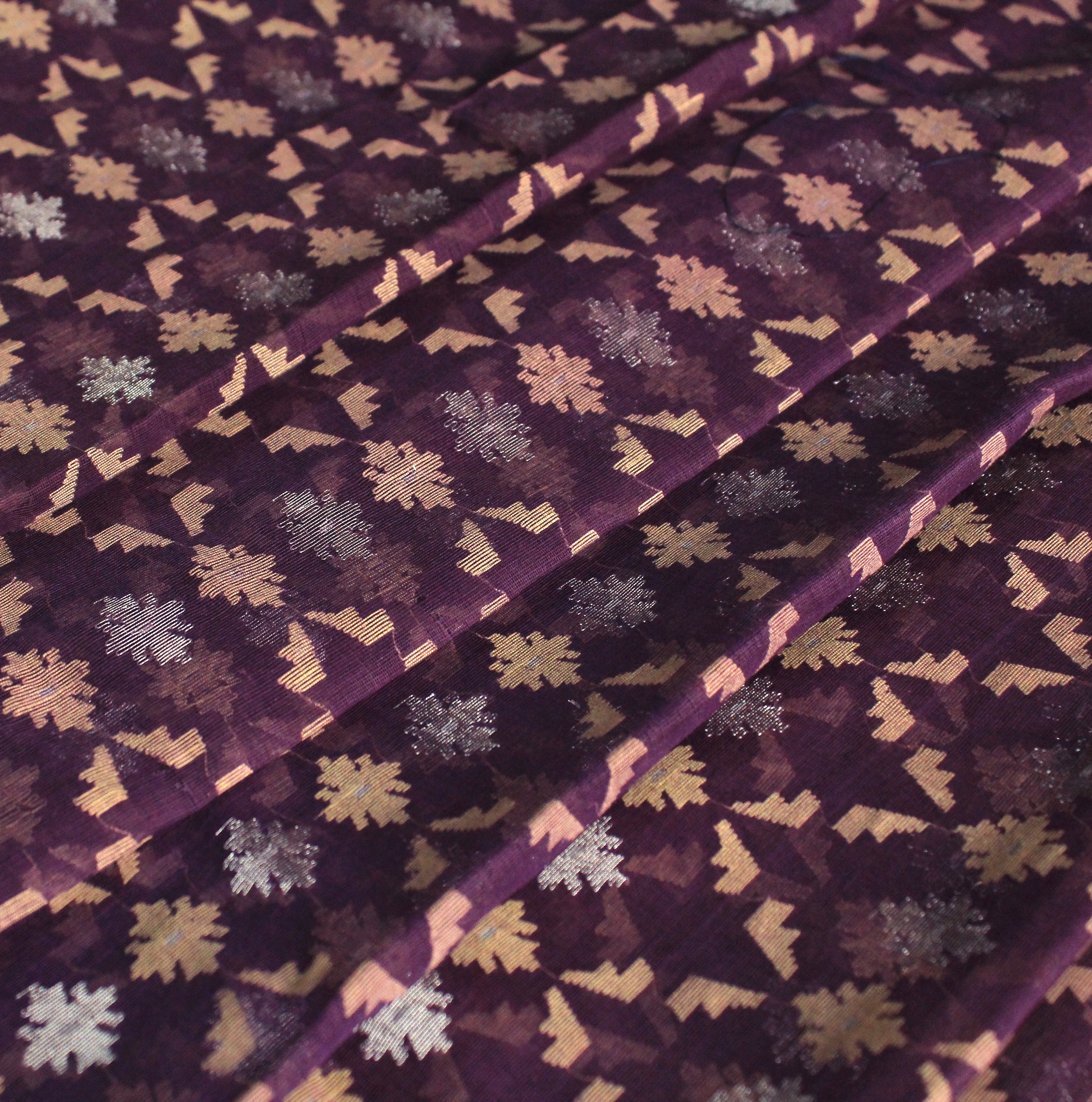 Pre Order : Purple, Beige and Silver Zari Jaal Dhakai Jamdani Saree