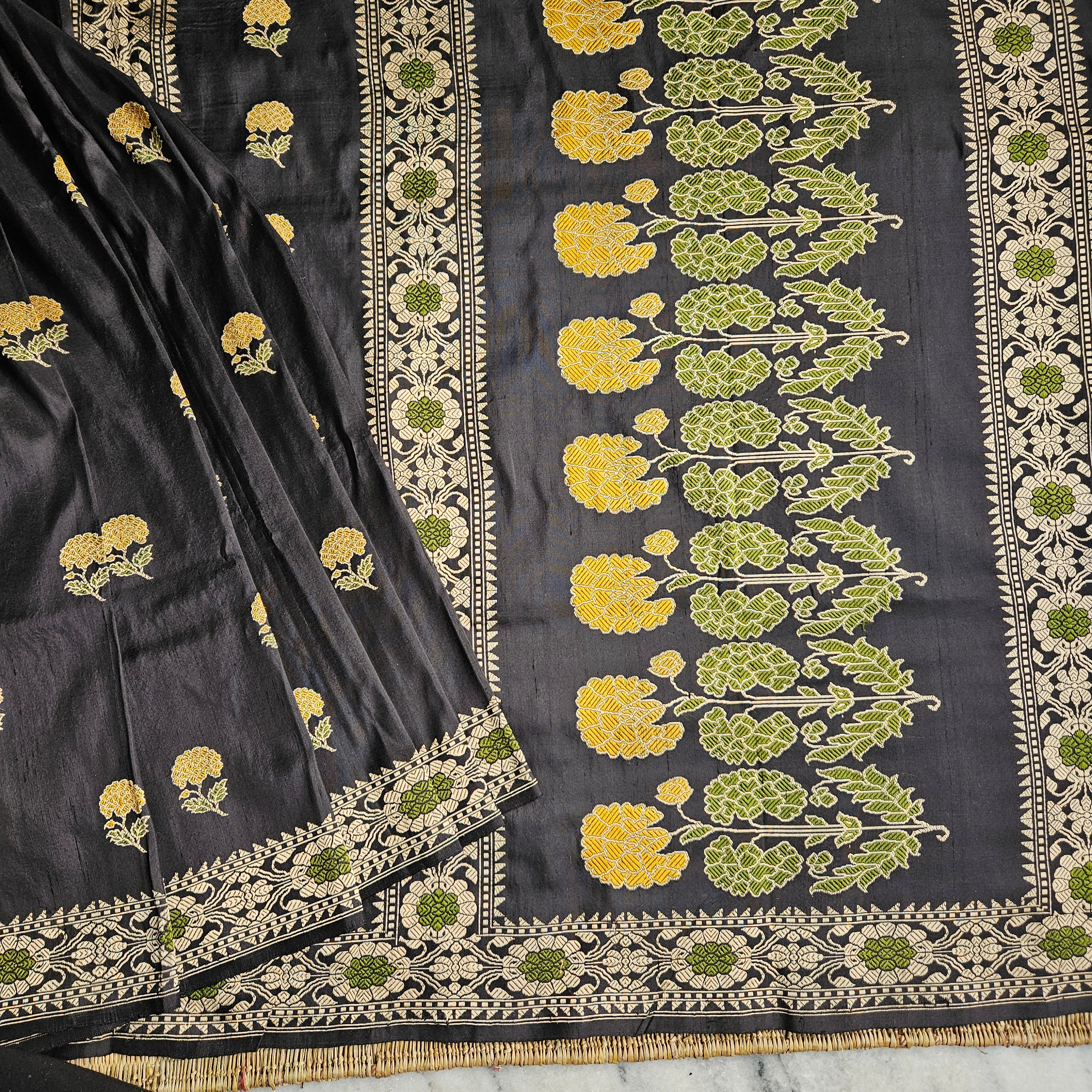 Black with Yellow Baluchari Saree