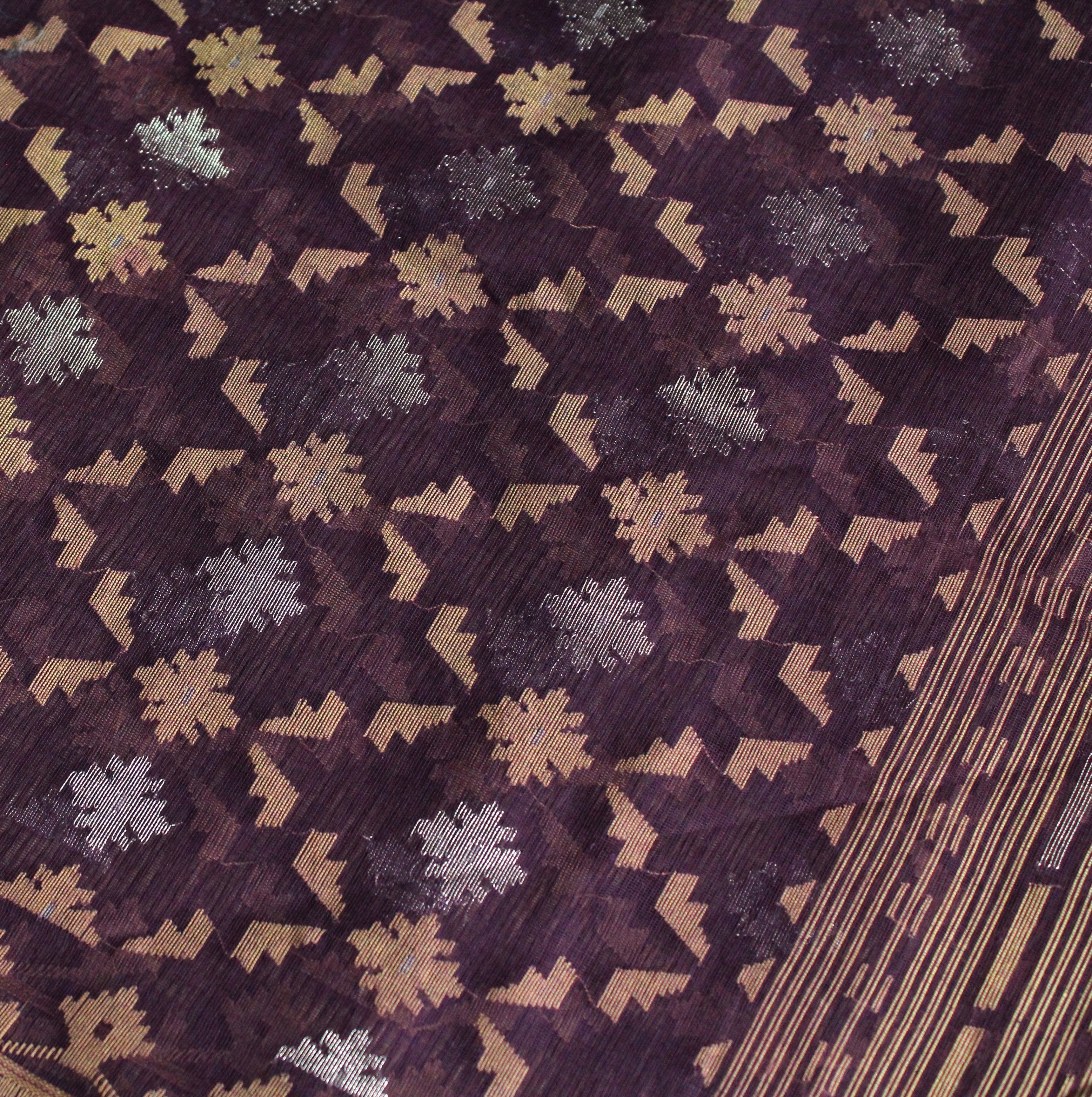 Pre Order : Purple, Beige and Silver Zari Jaal Dhakai Jamdani Saree