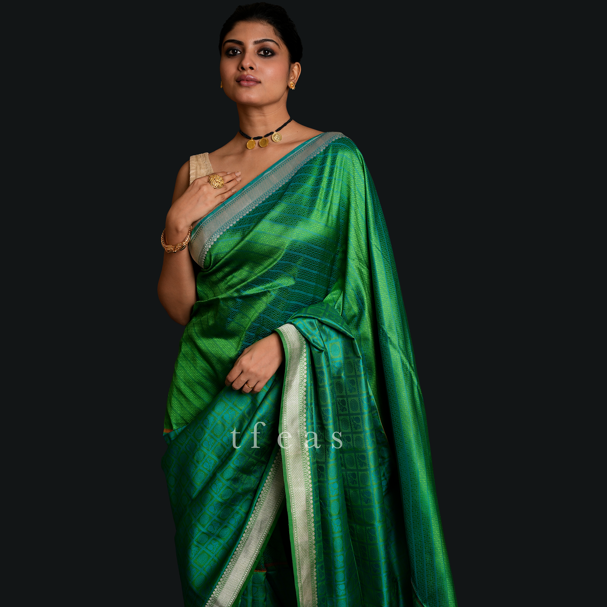 Blue and Green Benarasi Silk Saree