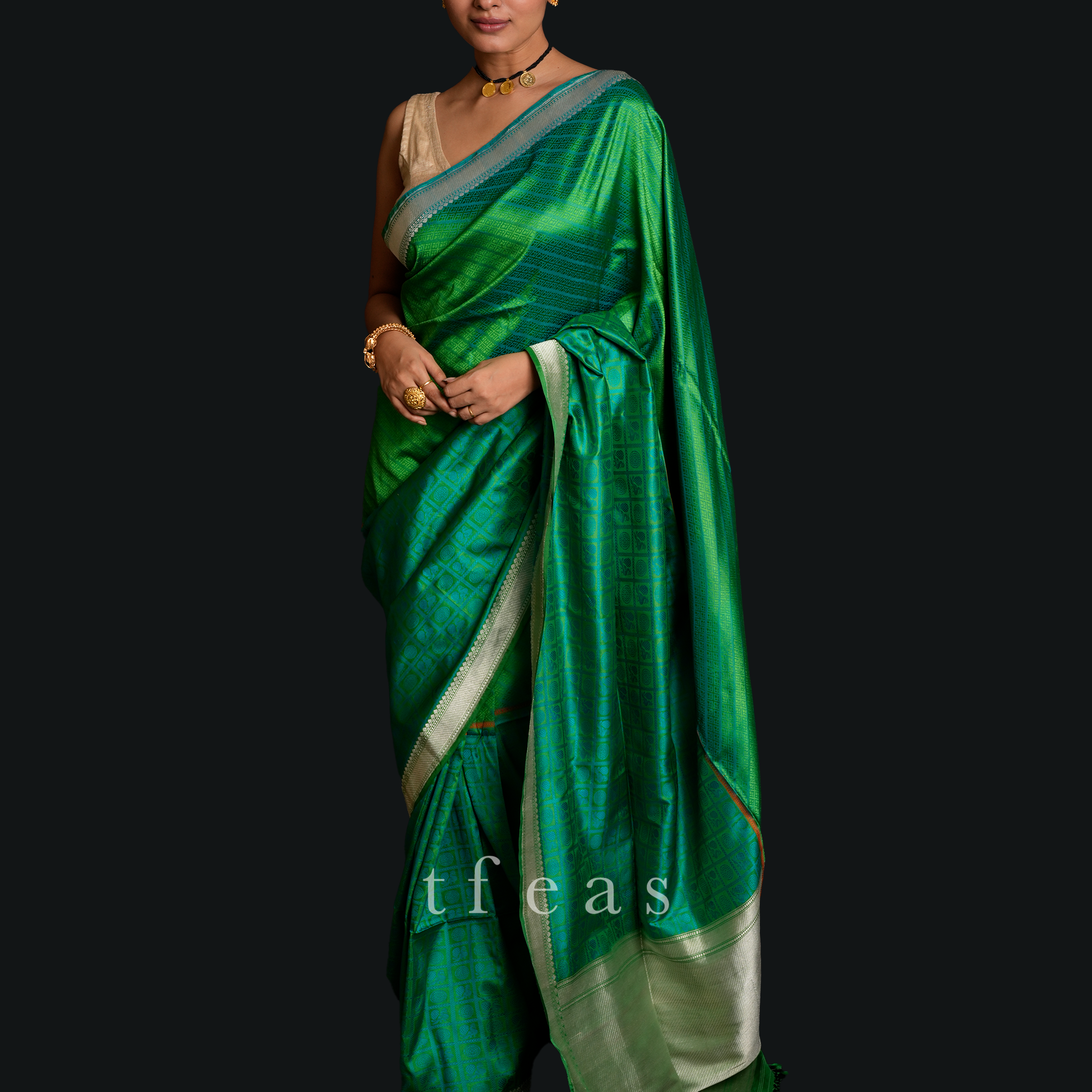 Blue and Green Benarasi Silk Saree