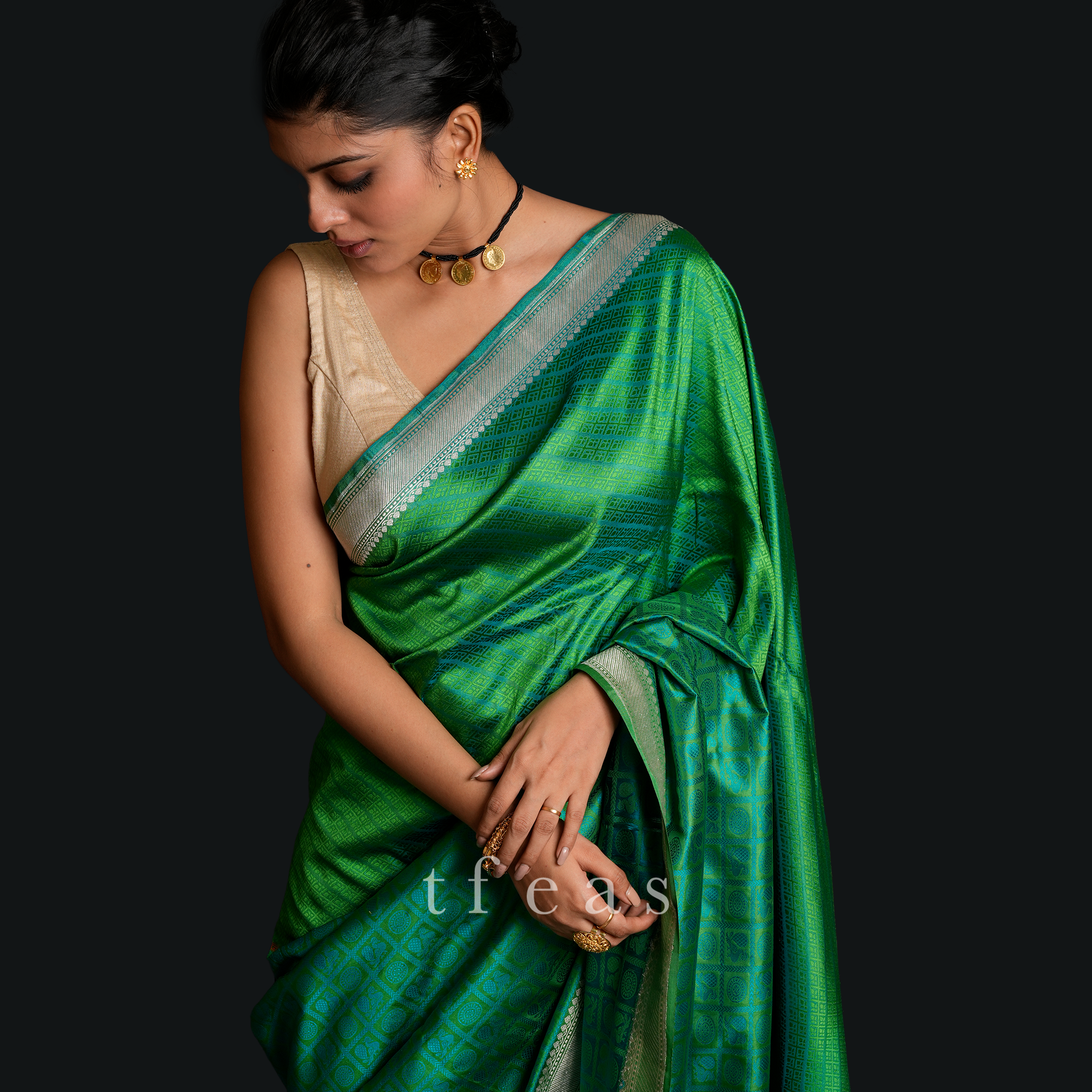 Blue and Green Benarasi Silk Saree