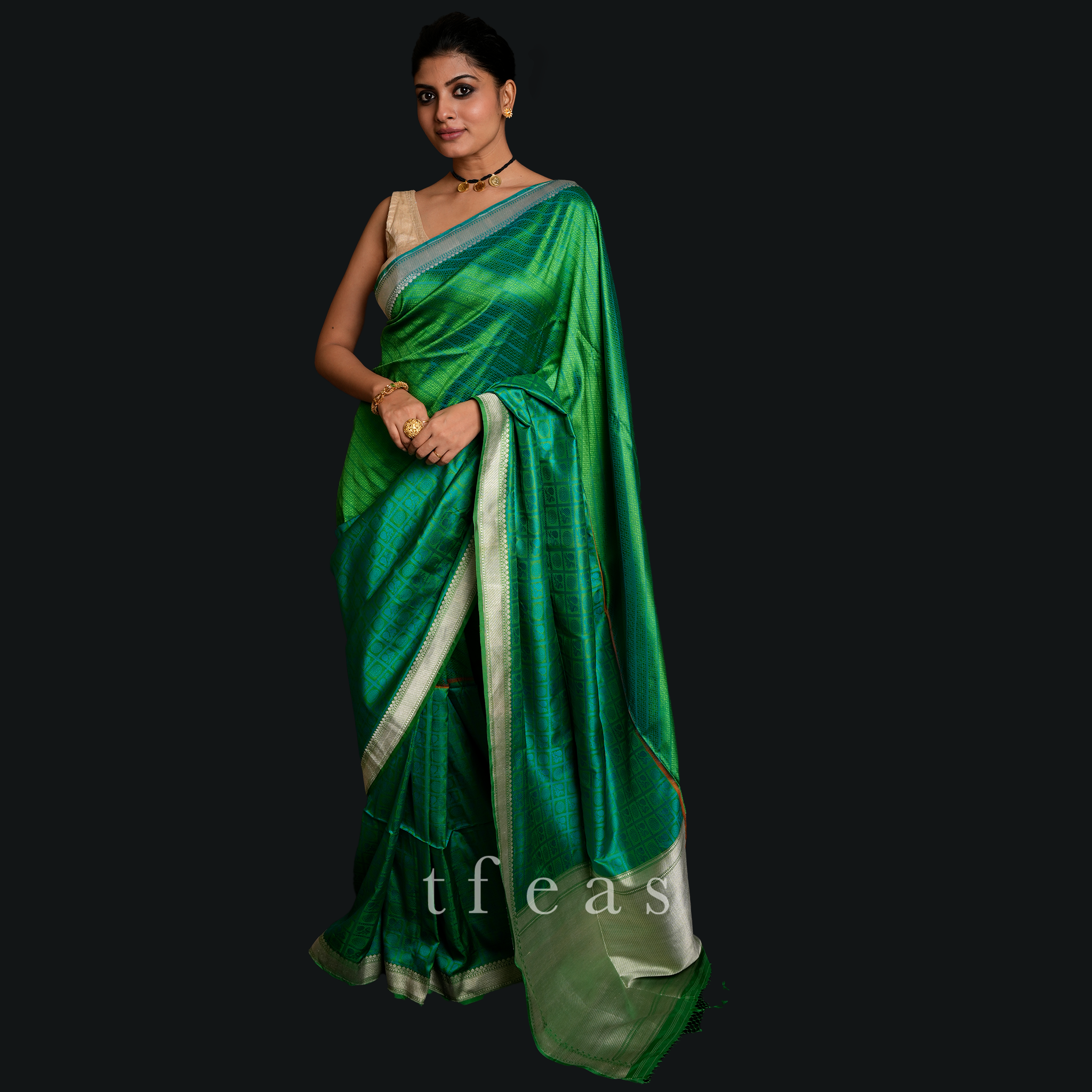 Blue and Green Benarasi Silk Saree