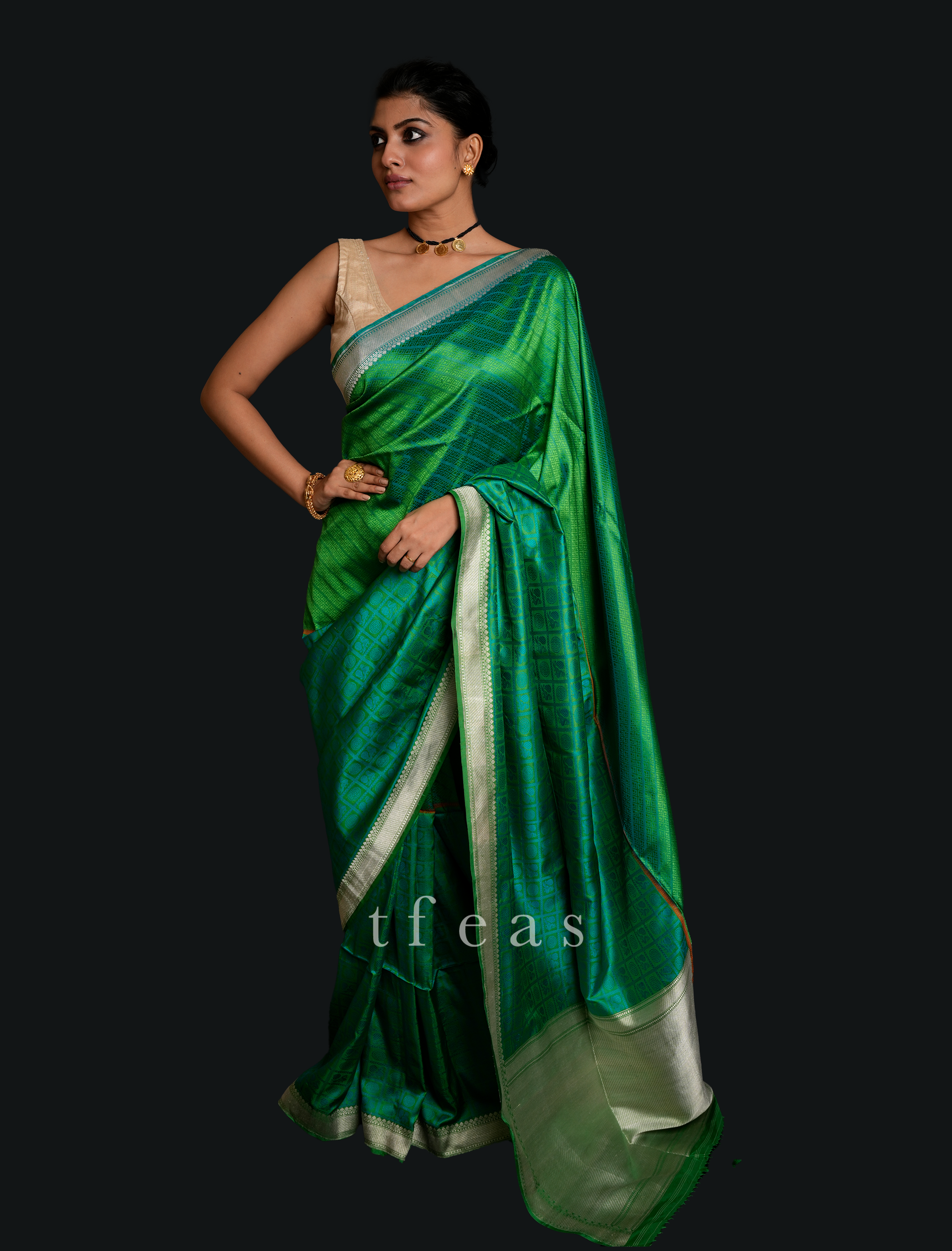 Blue and Green Benarasi Silk Saree