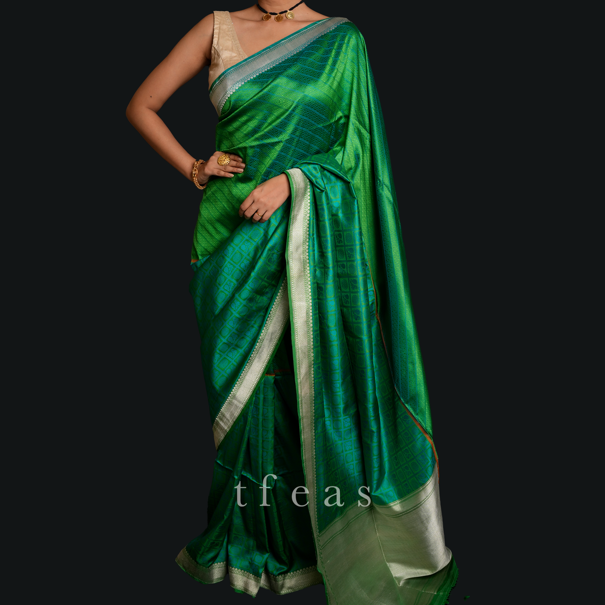 Blue and Green Benarasi Silk Saree