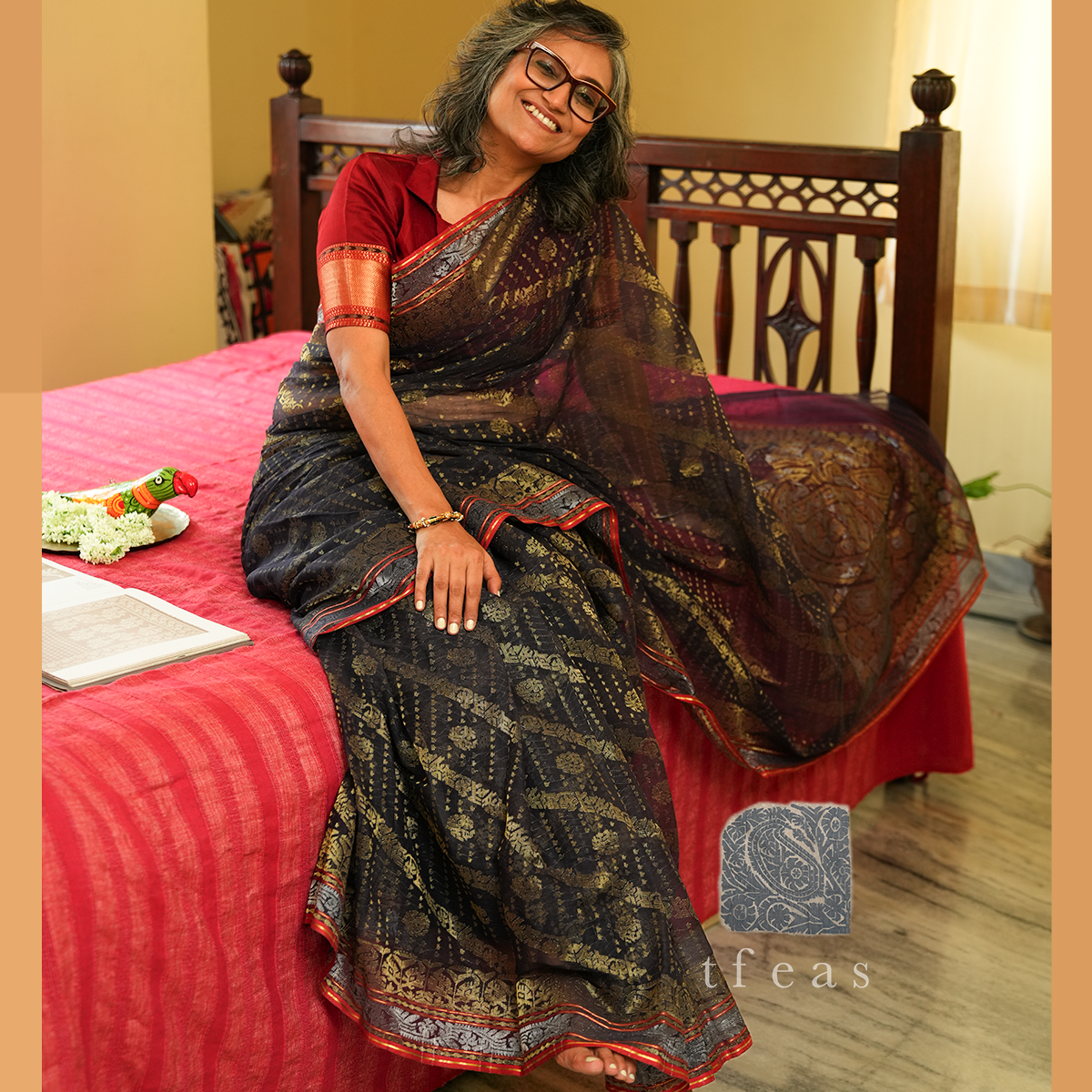 200 Dark Indigo Natural Dyed Dhakai Jamdani