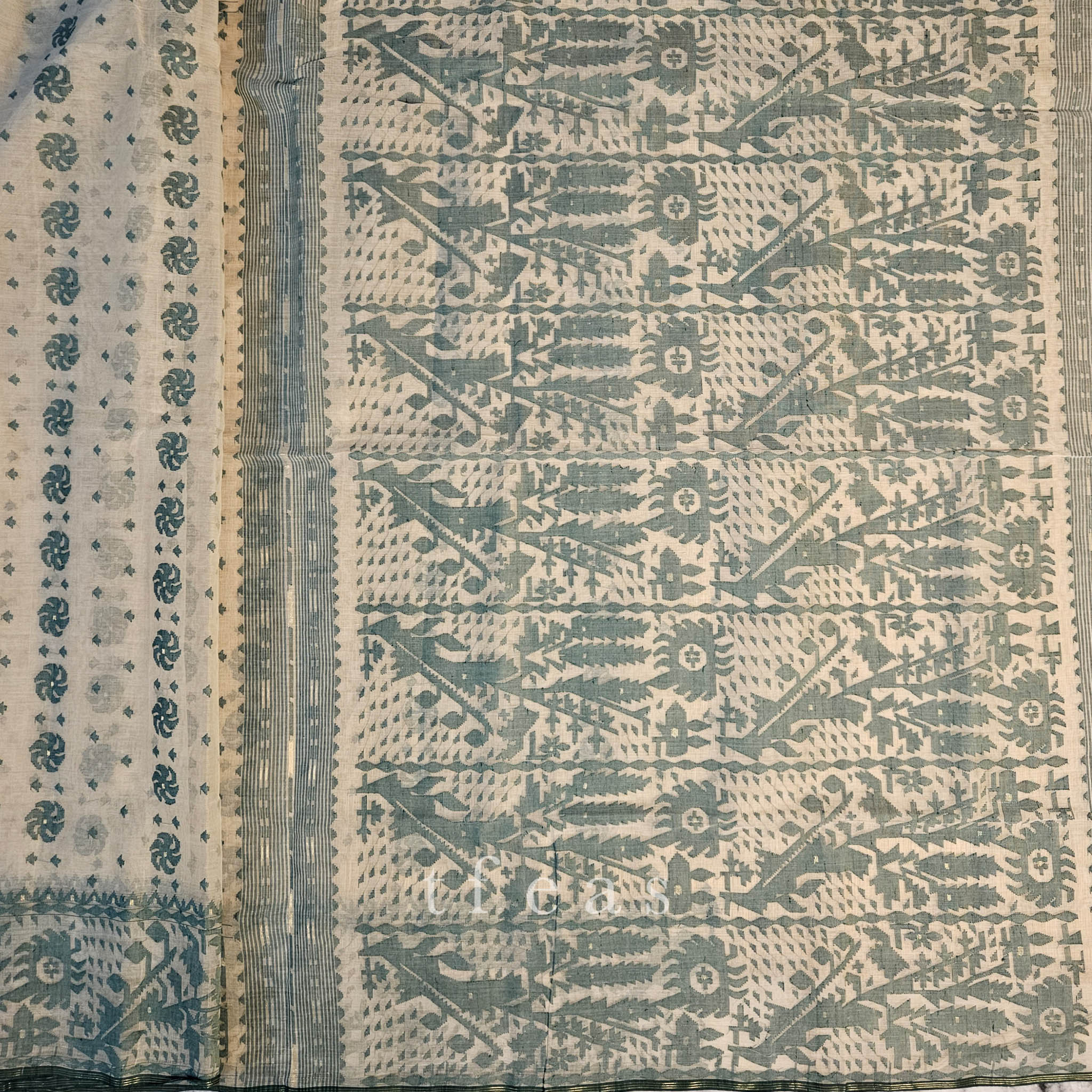 Beige and Bottle Green Dhakai Jamdani