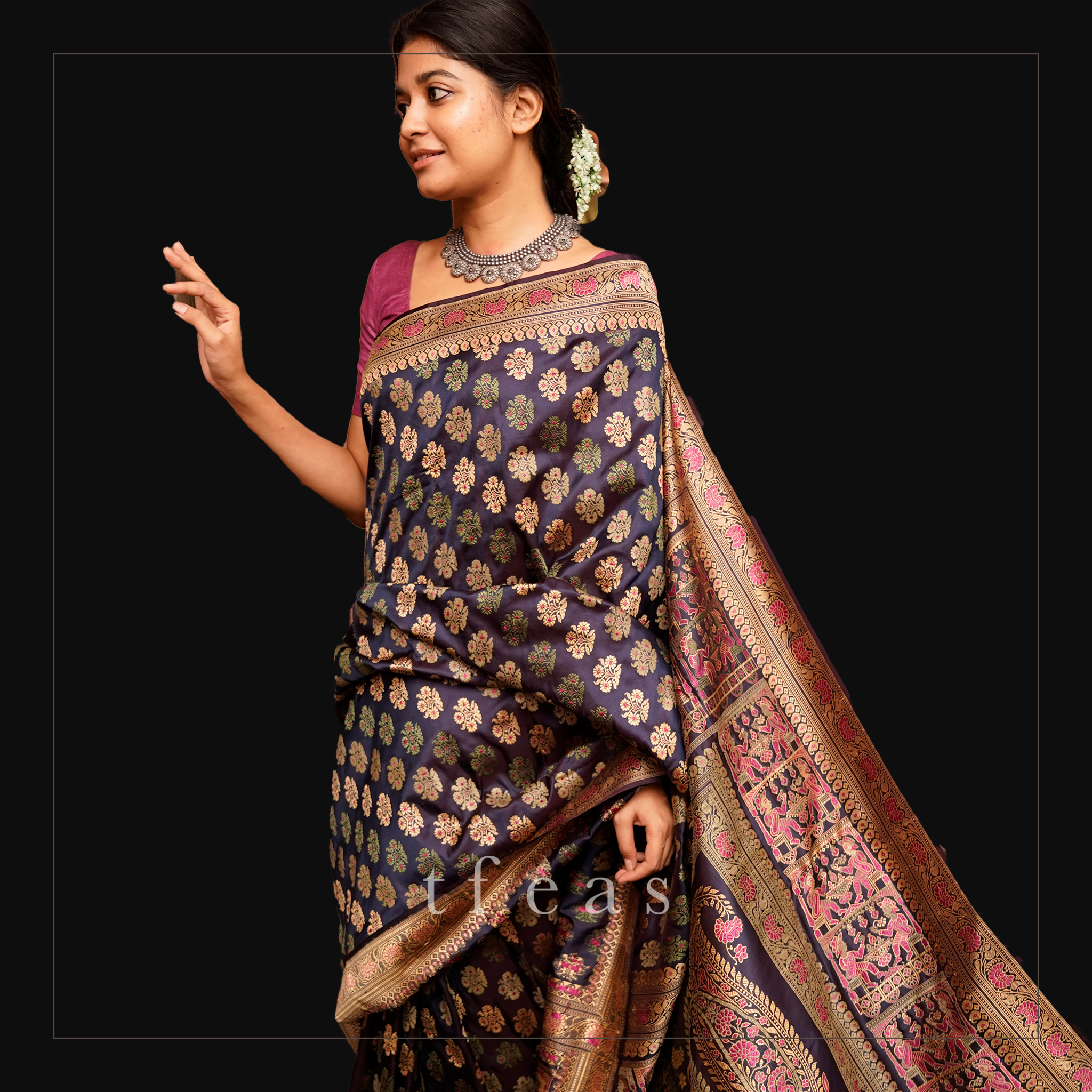 TFEAS Blue Butidar Baluchari from Benaras